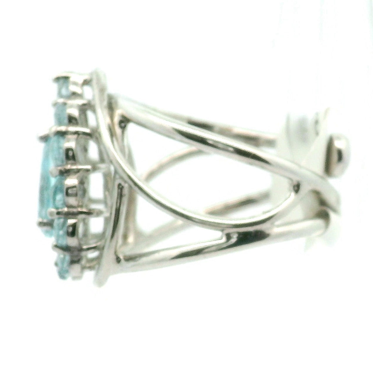 Blue Topaz Pave Cuff Ring .925 Silver for Higher Awareness, Peaceful and Clear Communication