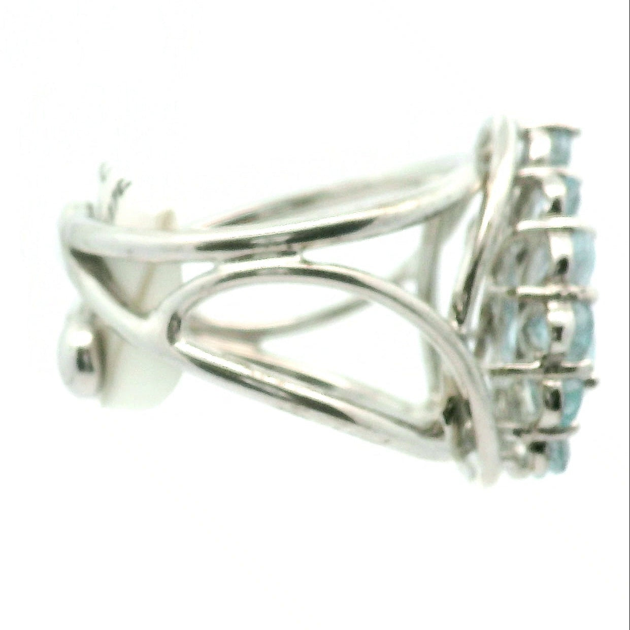 Blue Topaz Pave Cuff Ring .925 Silver for Higher Awareness, Peaceful and Clear Communication