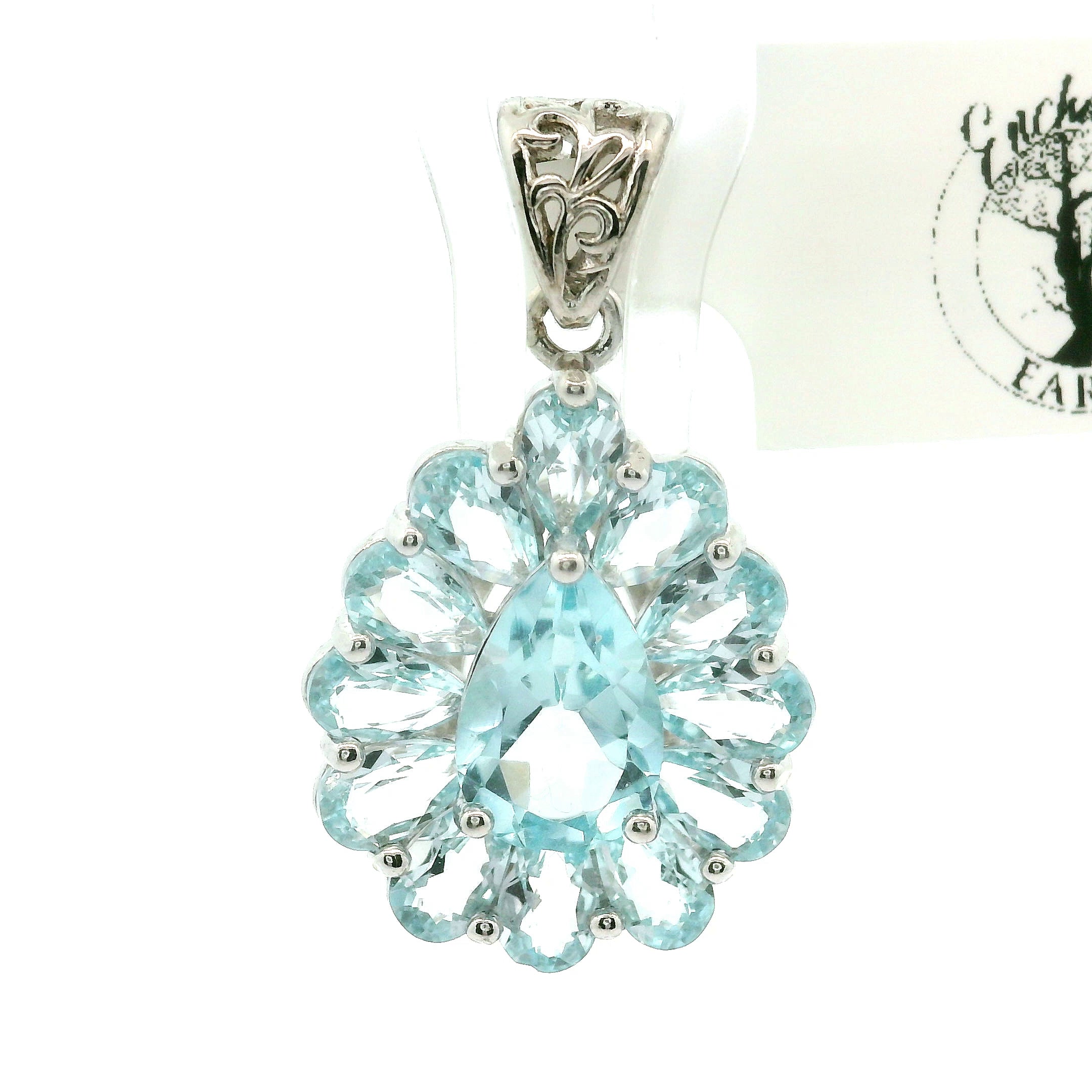 Blue Topaz Pave Pendant .925 Silver for Higher Awareness, Peaceful and Clear Communication