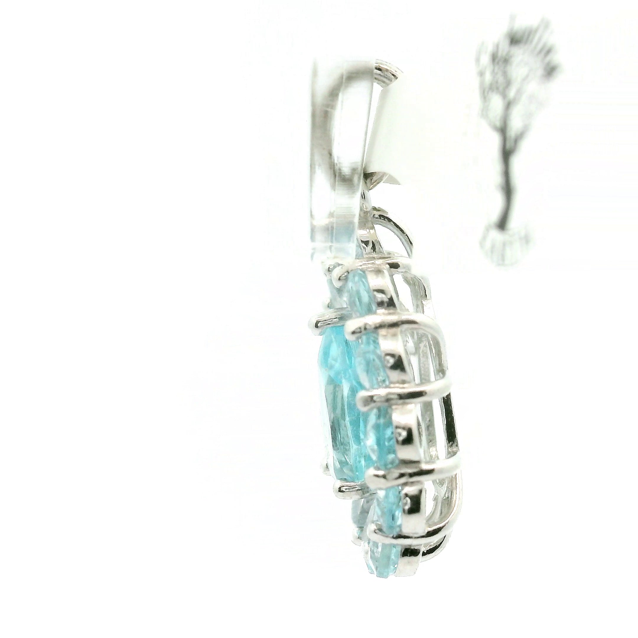 Blue Topaz Pave Pendant .925 Silver for Higher Awareness, Peaceful and Clear Communication