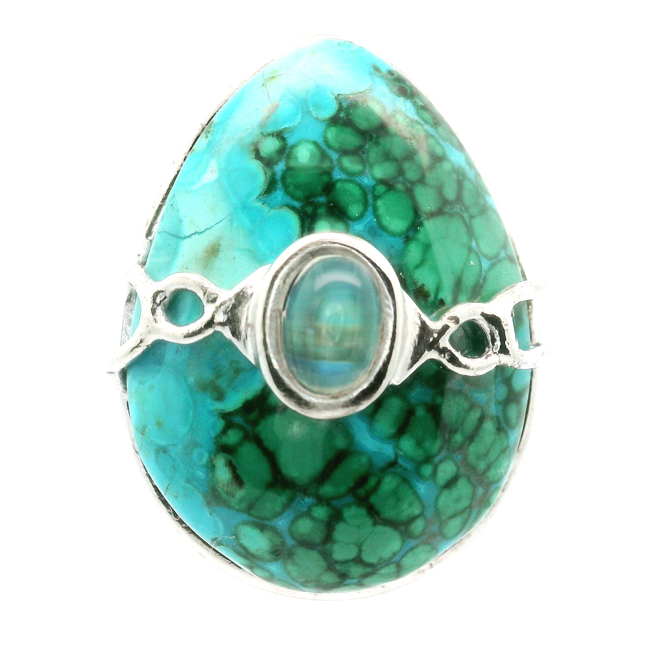 Malachola With Moonstone Ring .925 Silver for Encouraging Surrender to the Divine Will