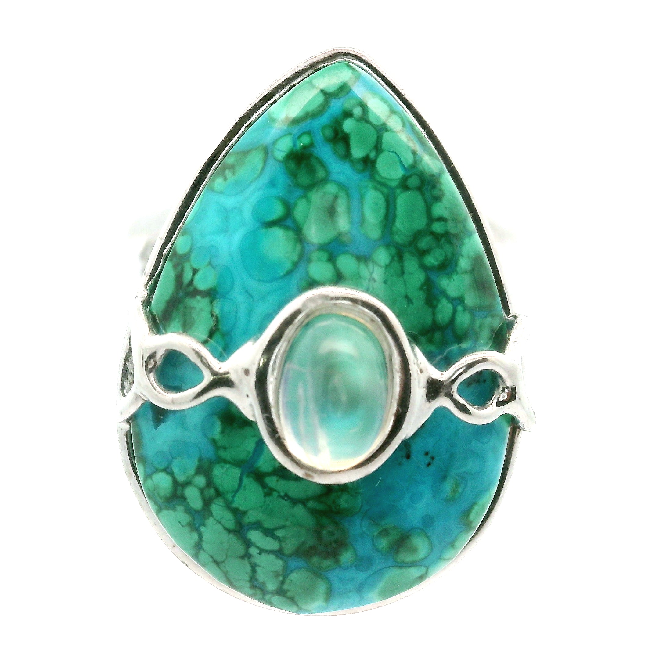 Malachola With Moonstone Ring .925 Silver for Encouraging Surrender to the Divine Will