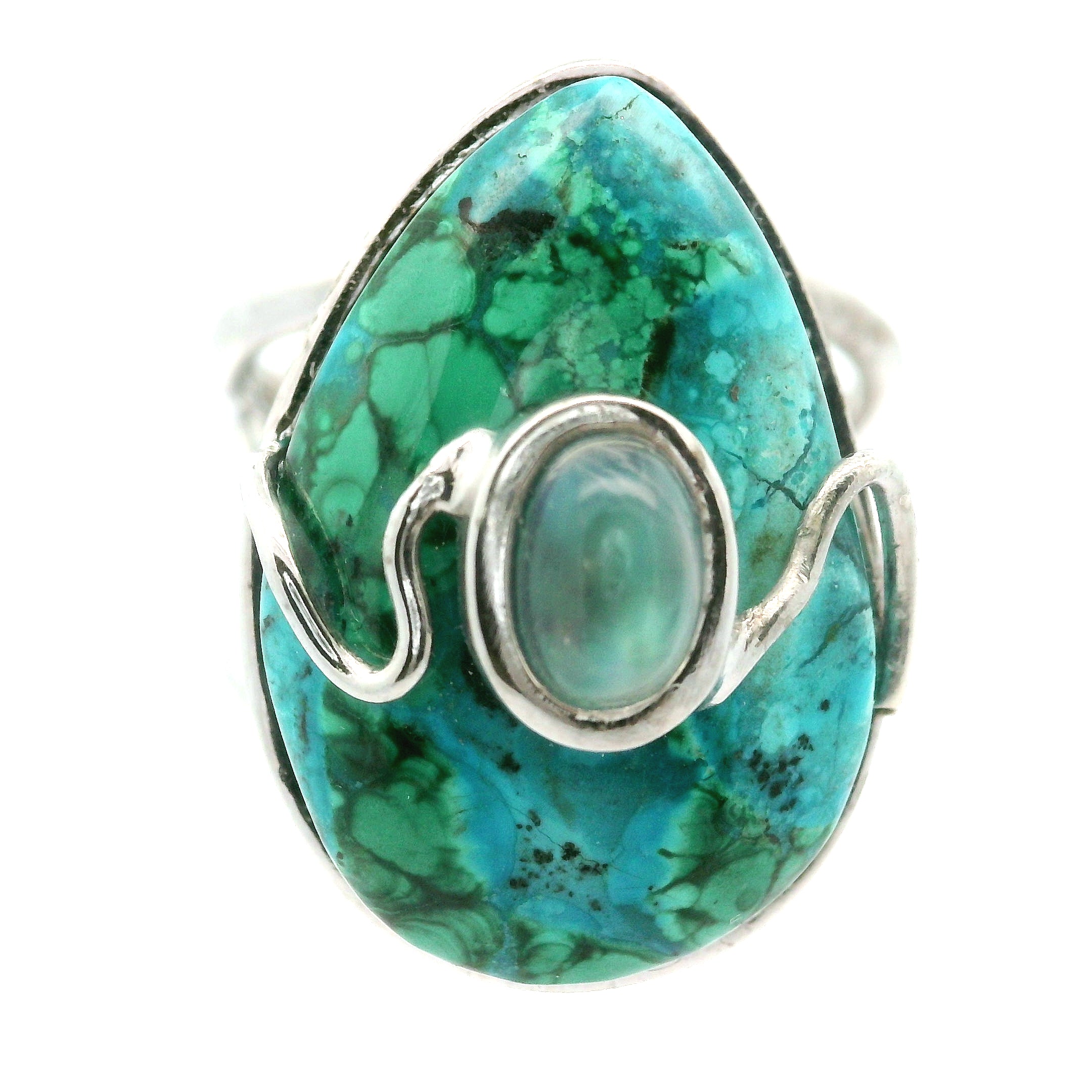 Malachola With Moonstone Ring .925 Silver for Encouraging Surrender to the Divine Will