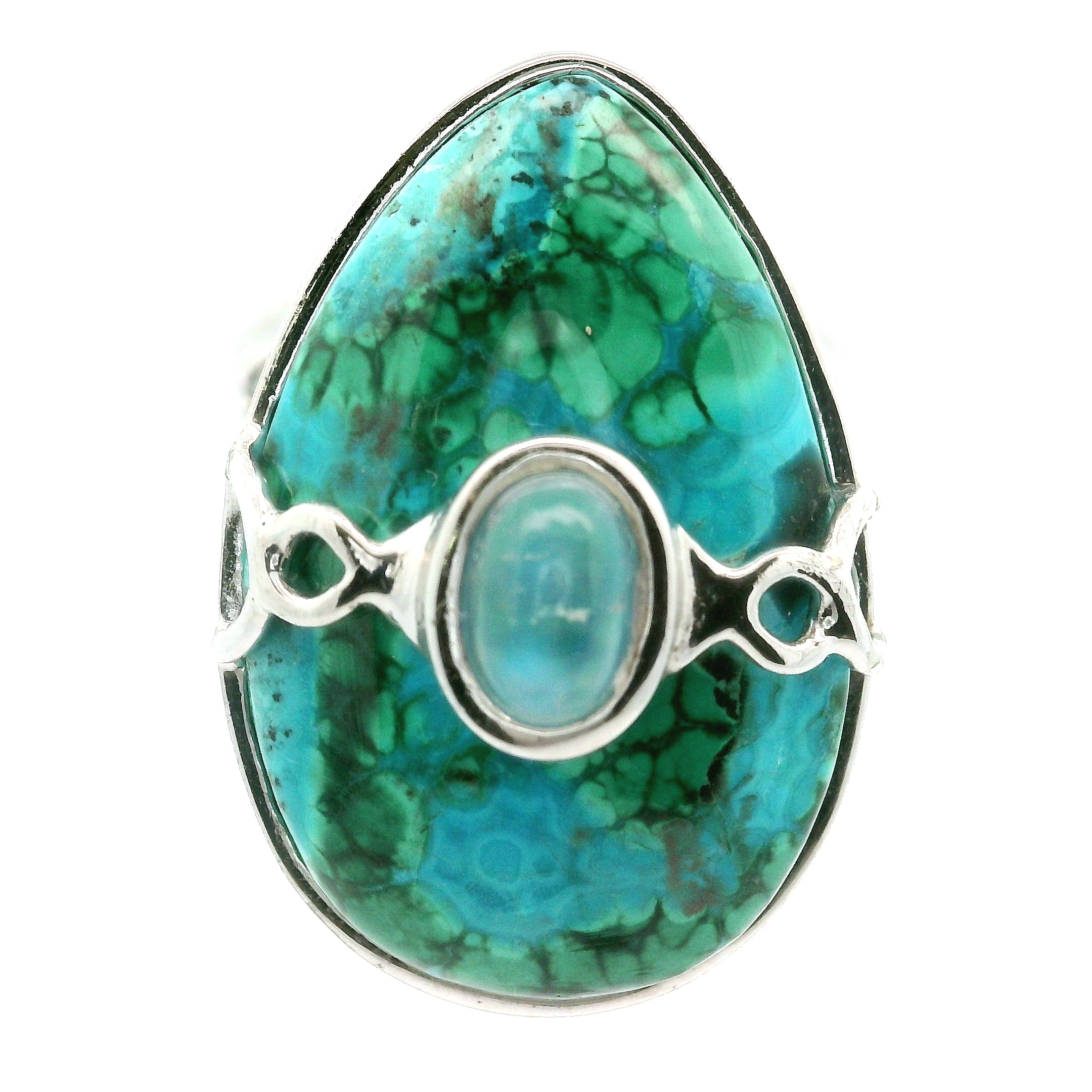 Malachola With Moonstone Ring .925 Silver for Encouraging Surrender to the Divine Will