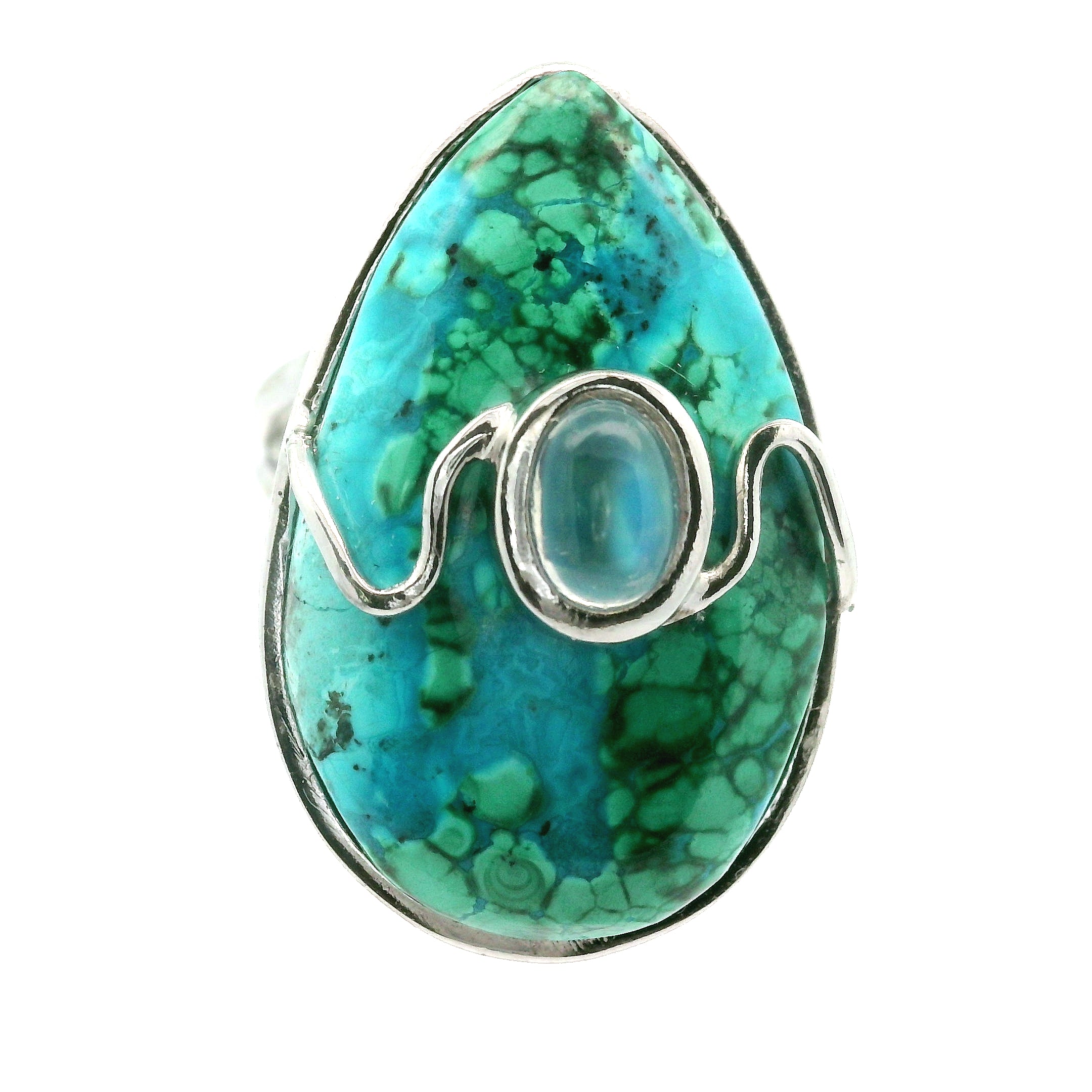 Malachola With Moonstone Ring .925 Silver for Encouraging Surrender to the Divine Will