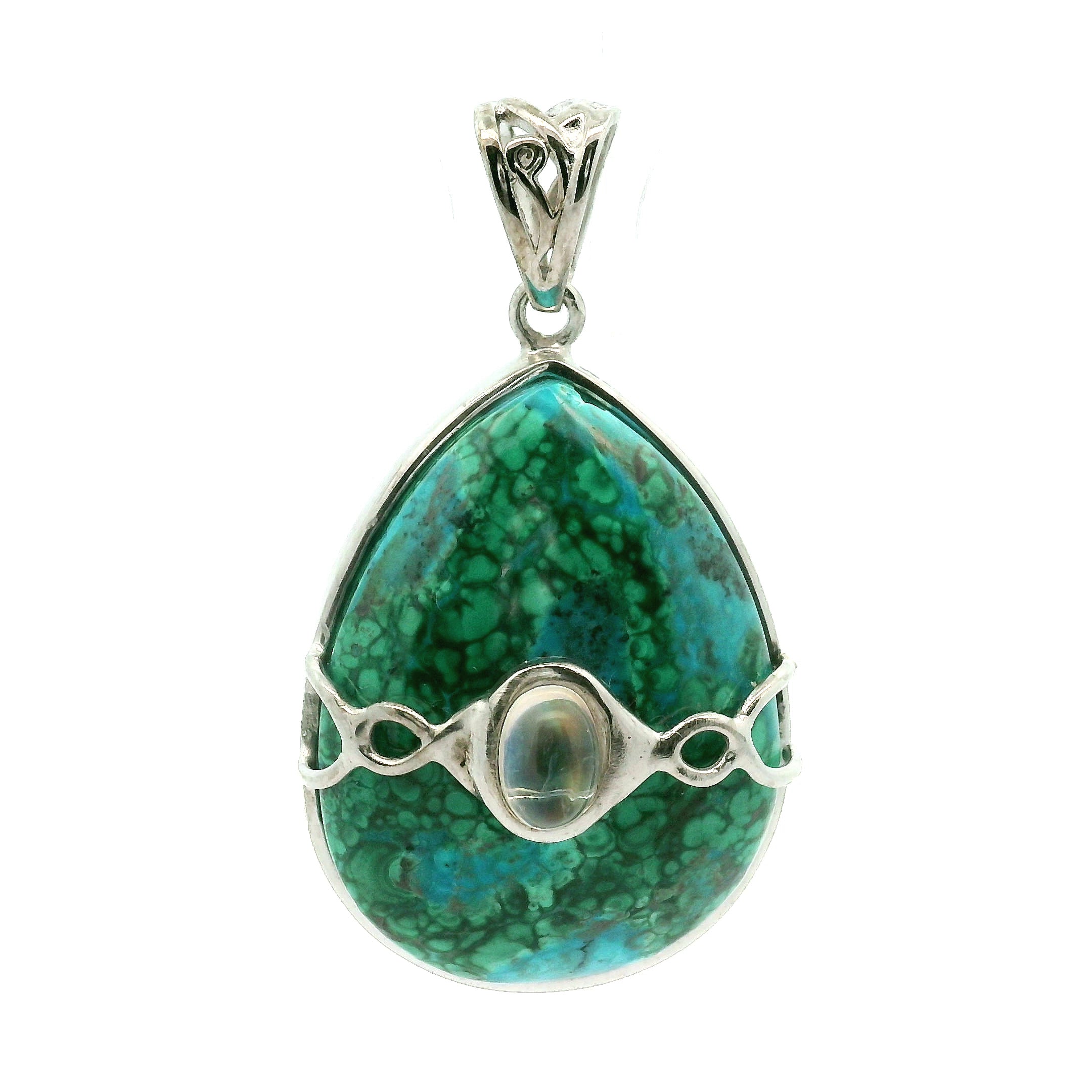 Malachola With Moonstone Pendant .925 Silver for Encouraging Surrender to the Divine Will