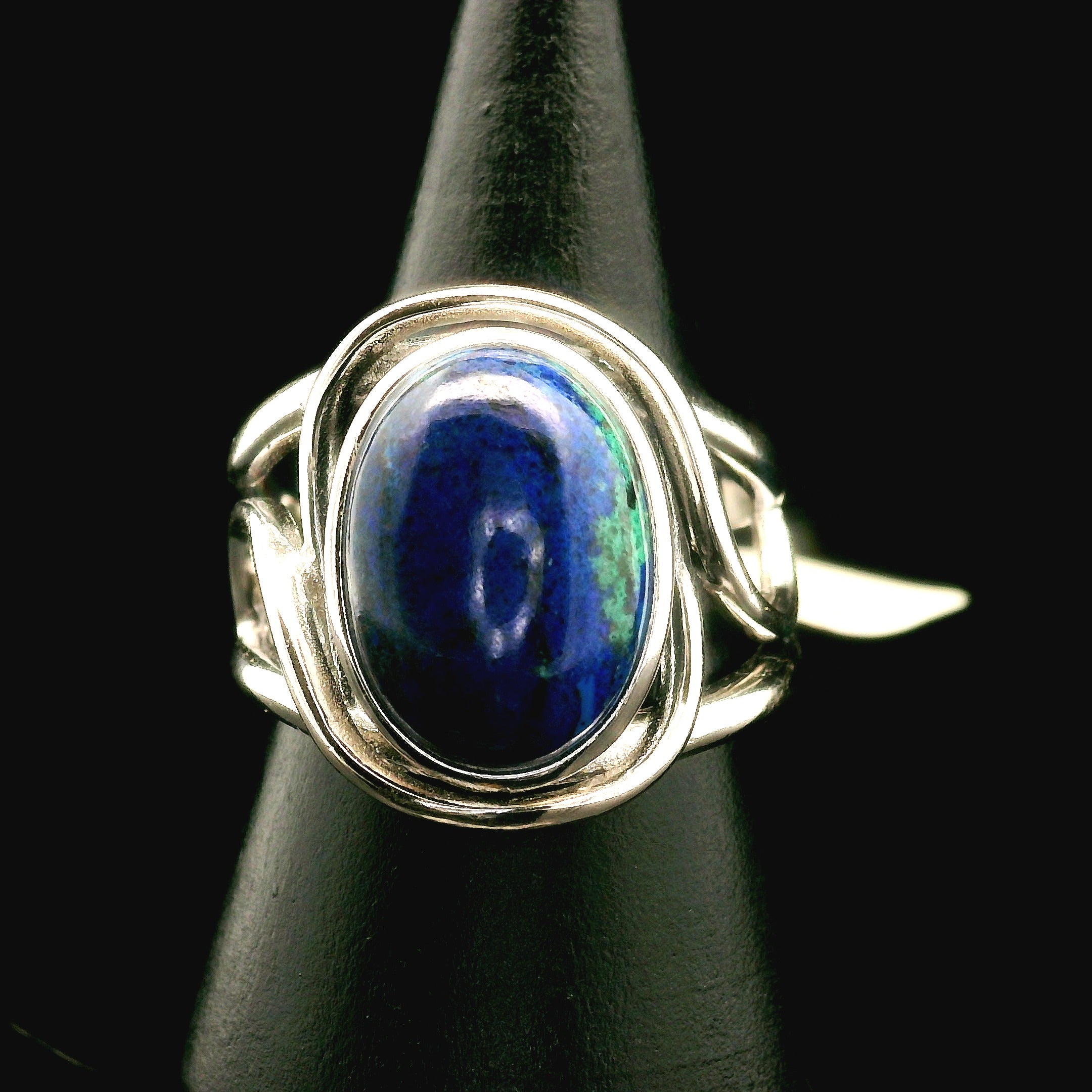 Azurite with Malachite Cuff Ring .925 Silver for Embracing Divine Feminine Power and Healing