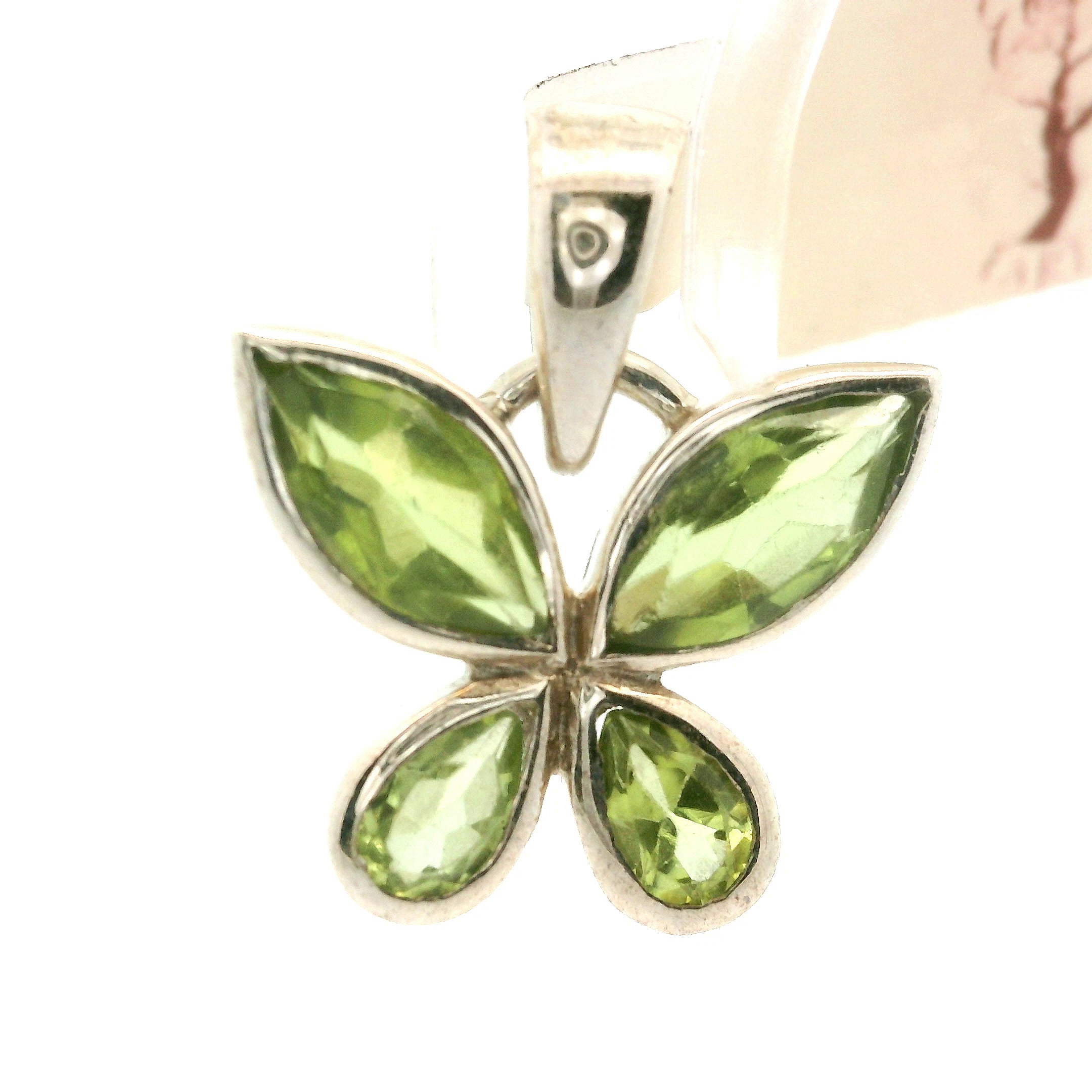 Peridot Butterfly Pendant .925 Silver for Good Luck and Prosperity
