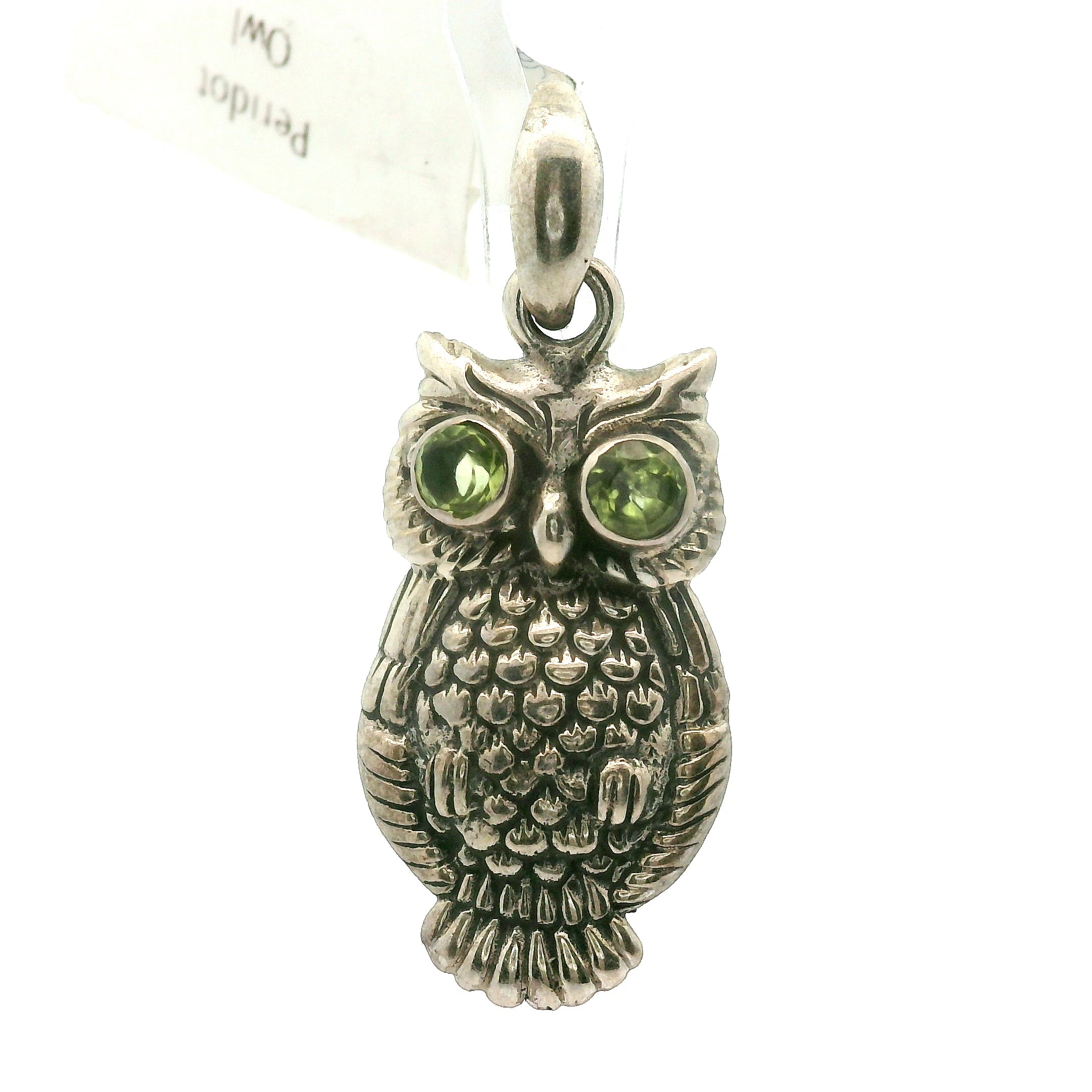 Peridot Owl Pendant .925 Silver for Good Luck and Prosperity