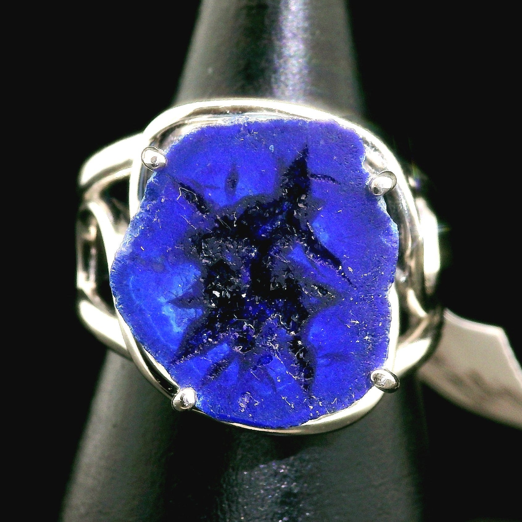 Azurite Geode Cuff Ring .925 Silver for Embracing Divine Feminine Power and Healing