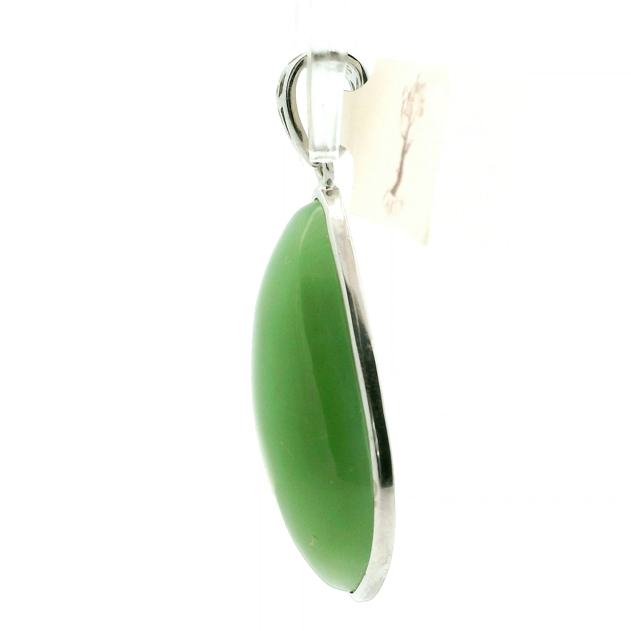 Cat's Eye Jade Pendant .925 Silver for Abundance, Joy and Protection