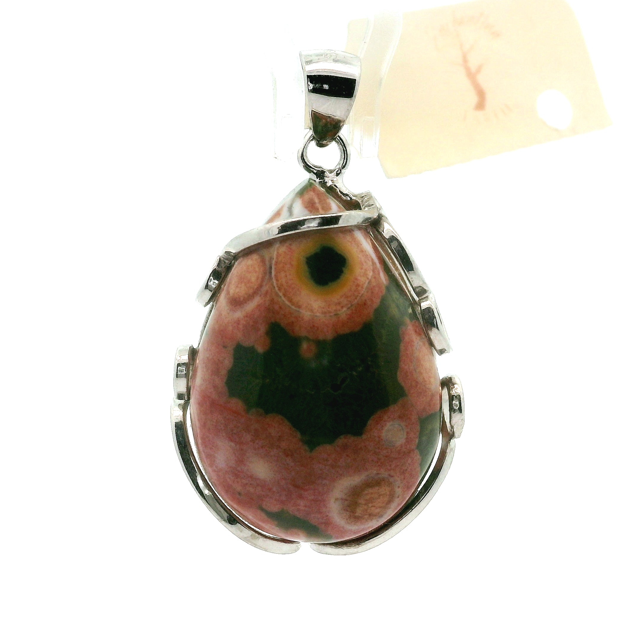 Orbicular "Ocean" Jasper Pendant .925 Silver for Joy and Peace