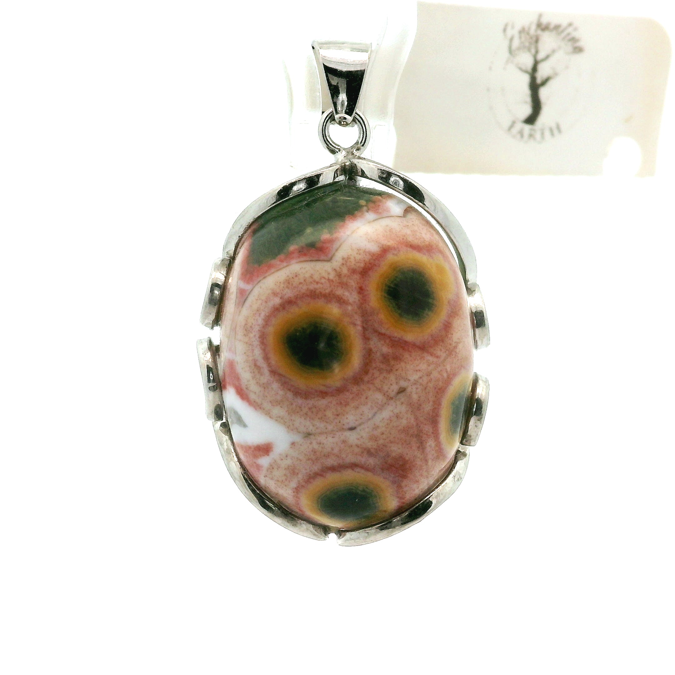 Orbicular "Ocean" Jasper Pendant .925 Silver for Joy and Peace