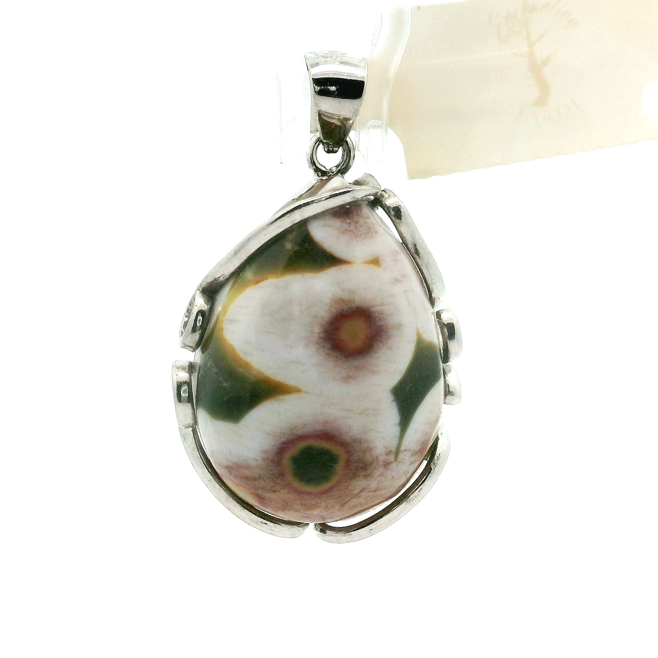 Orbicular "Ocean" Jasper Pendant .925 Silver for Joy and Peace