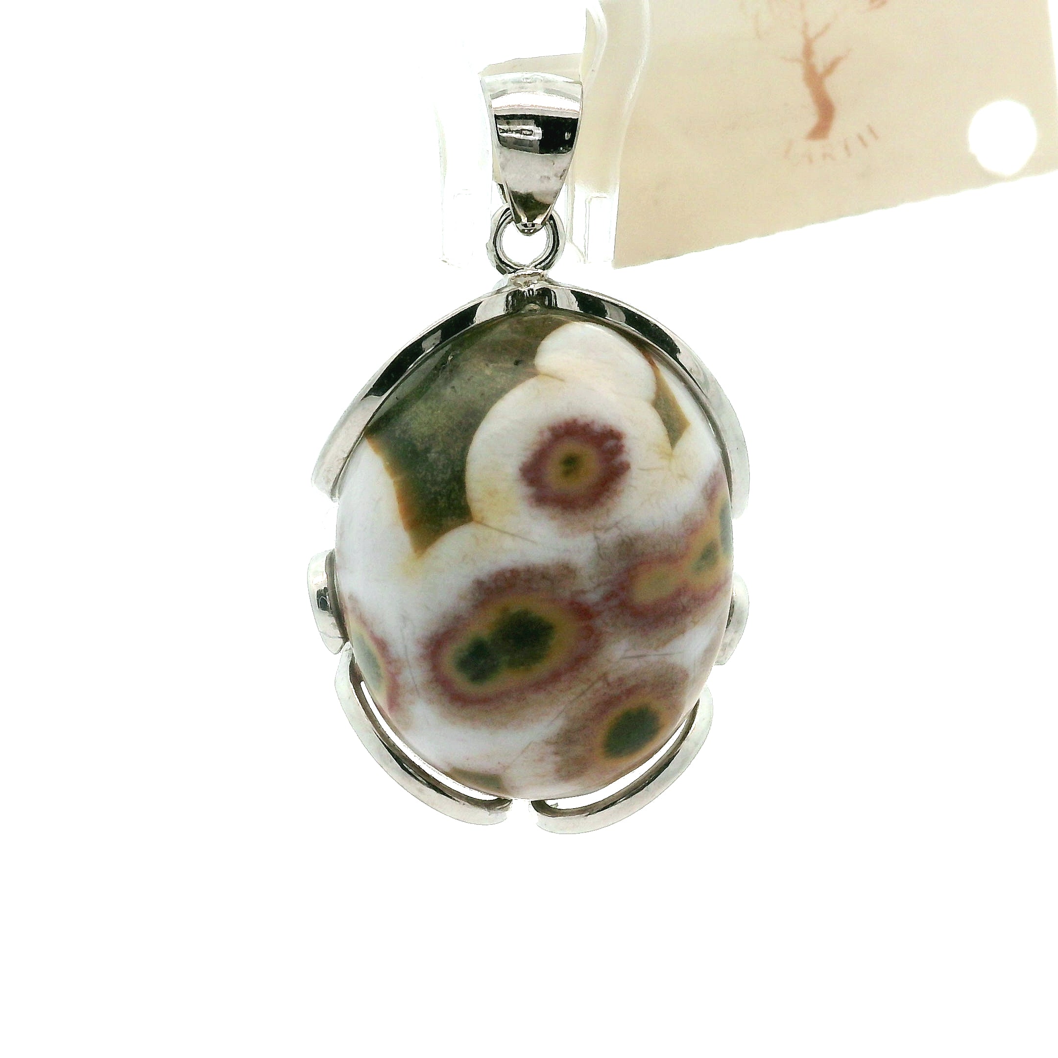 Orbicular "Ocean" Jasper Pendant .925 Silver for Joy and Peace