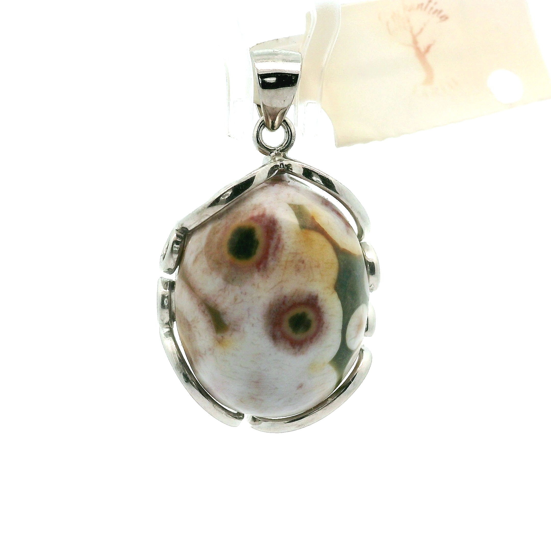 Orbicular "Ocean" Jasper Pendant .925 Silver for Joy and Peace