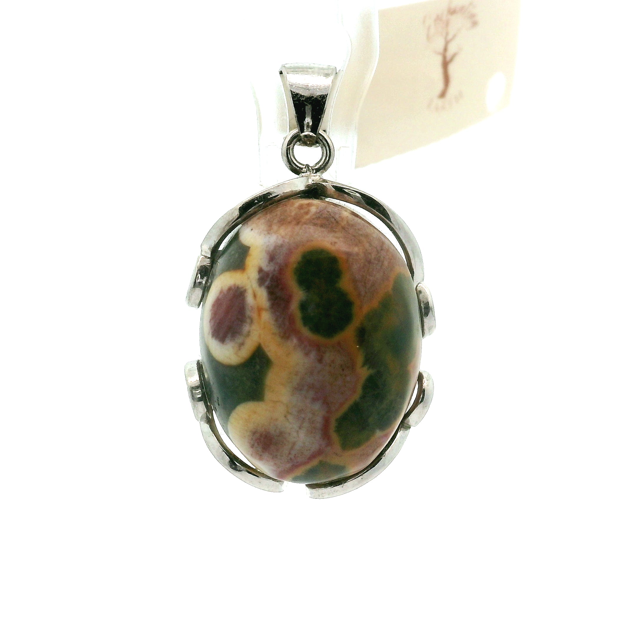 Orbicular "Ocean" Jasper Pendant .925 Silver for Joy and Peace
