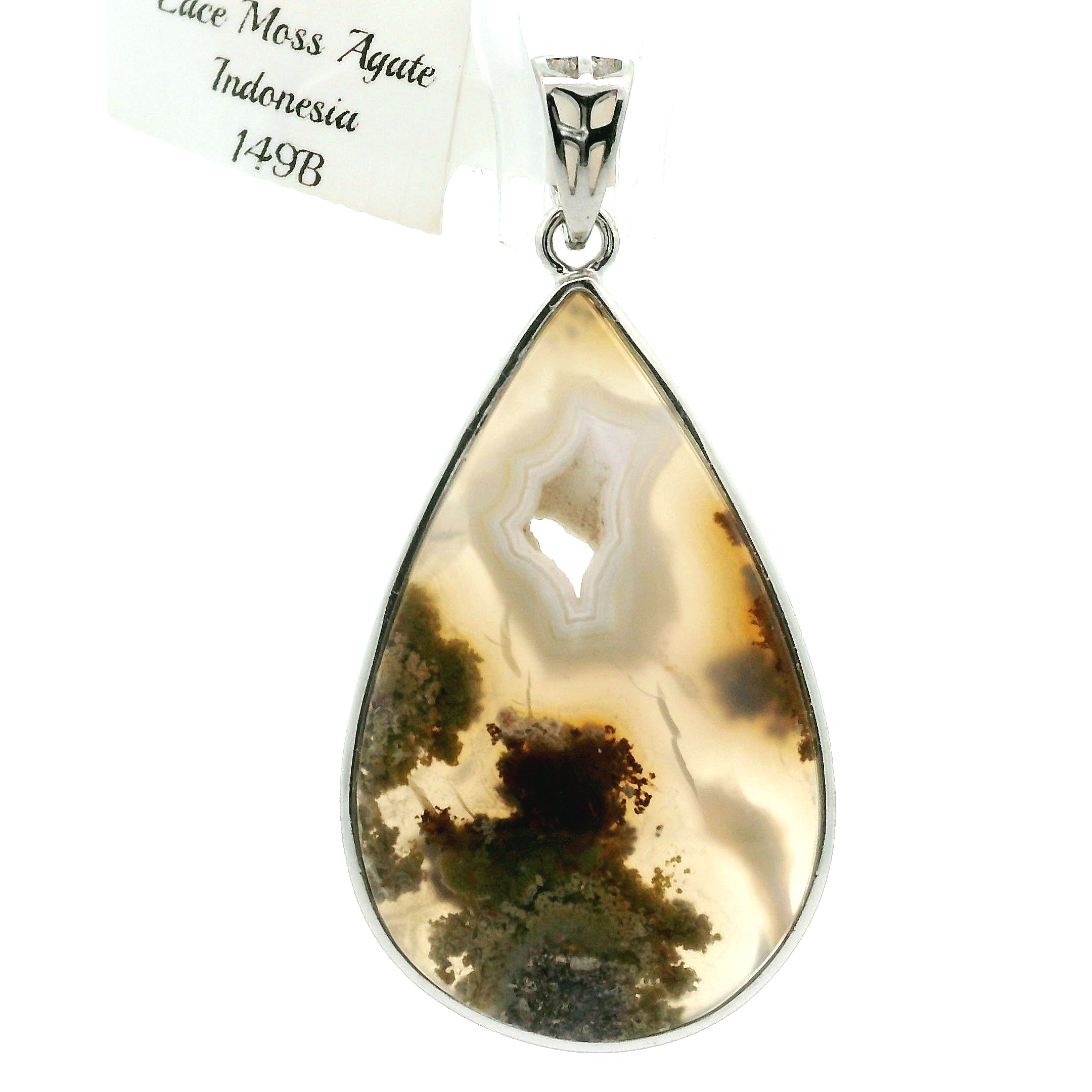 Lace Moss Agate Pendant .925 Silver for Healing and Grounding