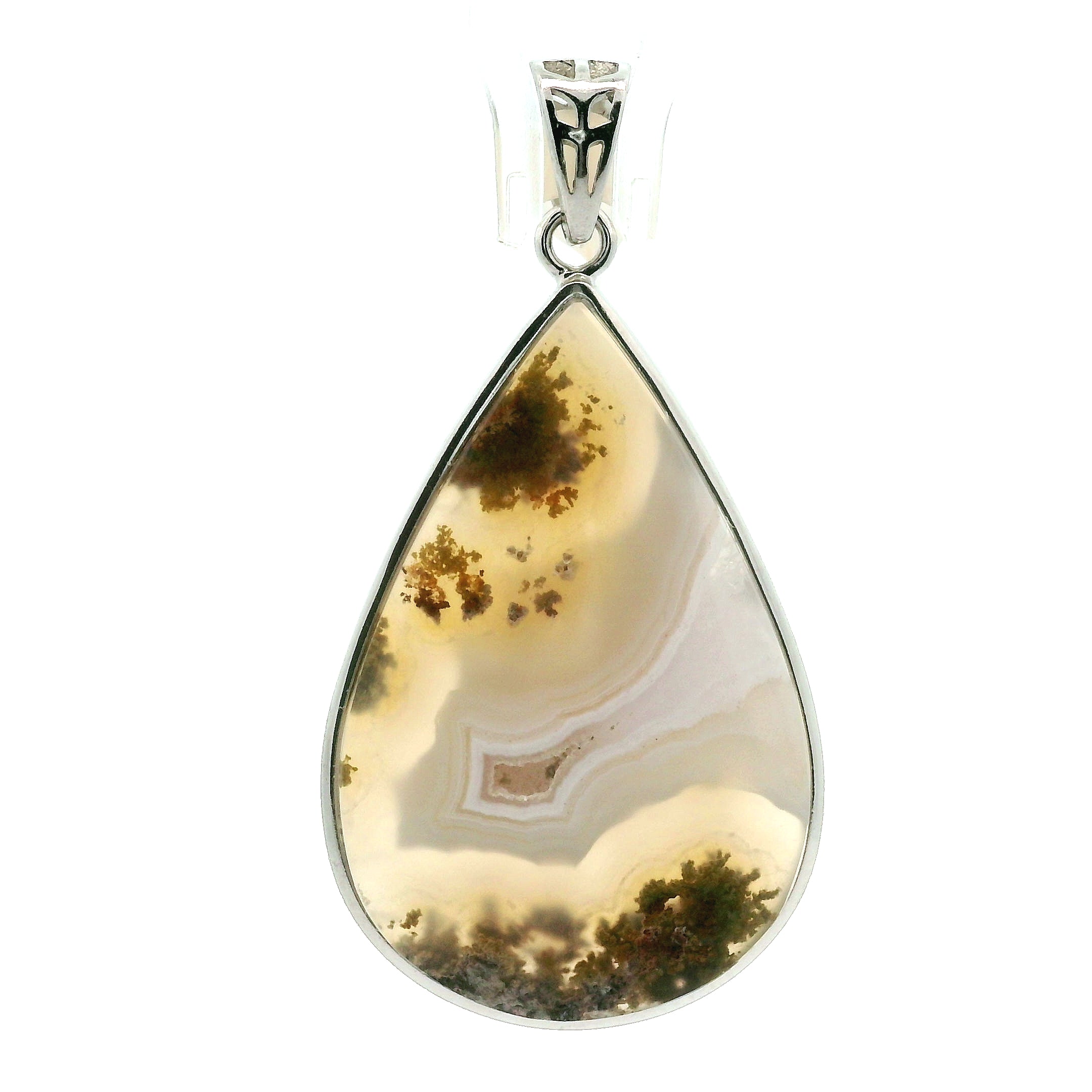 Lace Moss Agate Pendant .925 Silver for Healing and Grounding
