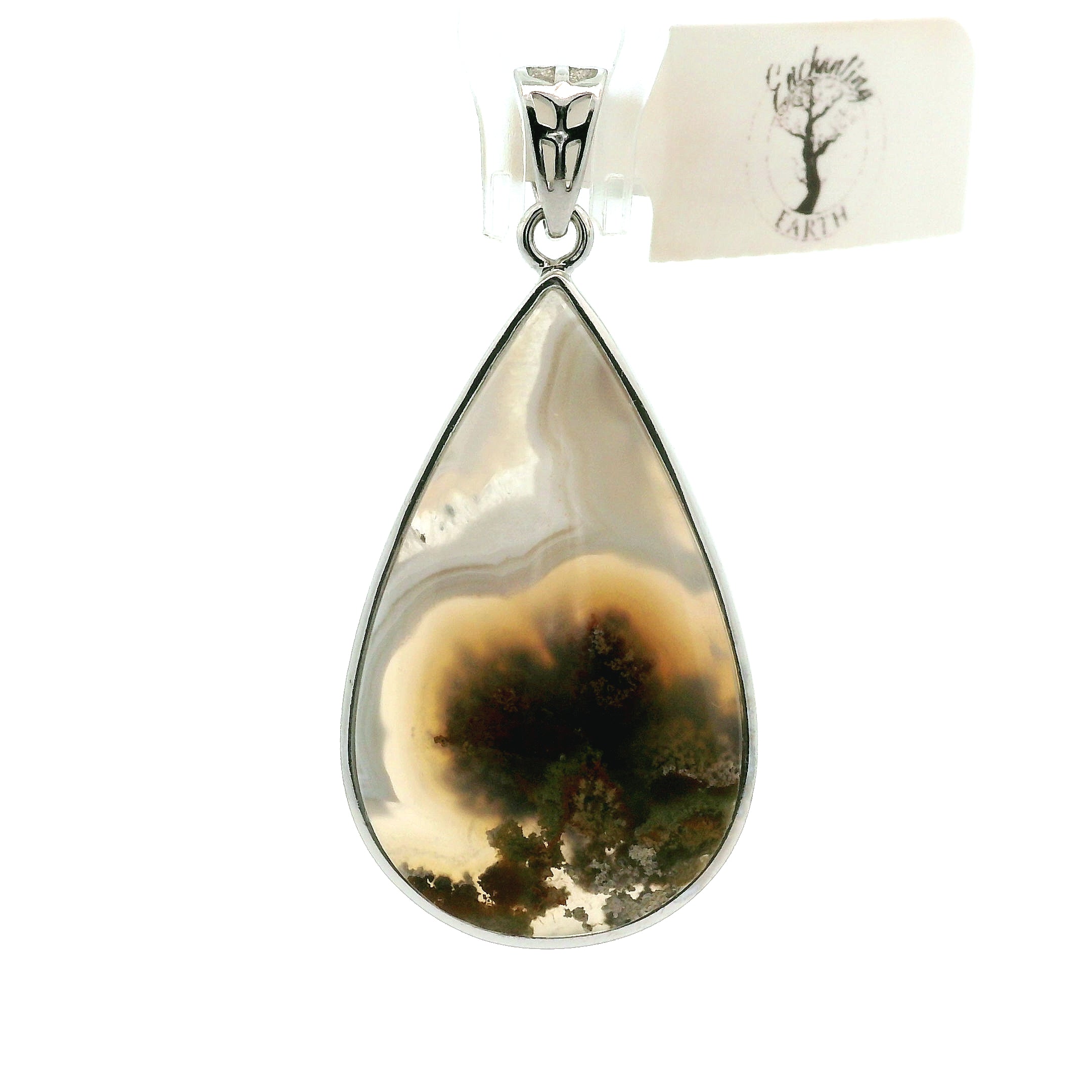 Lace Moss Agate Pendant .925 Silver for Healing and Grounding