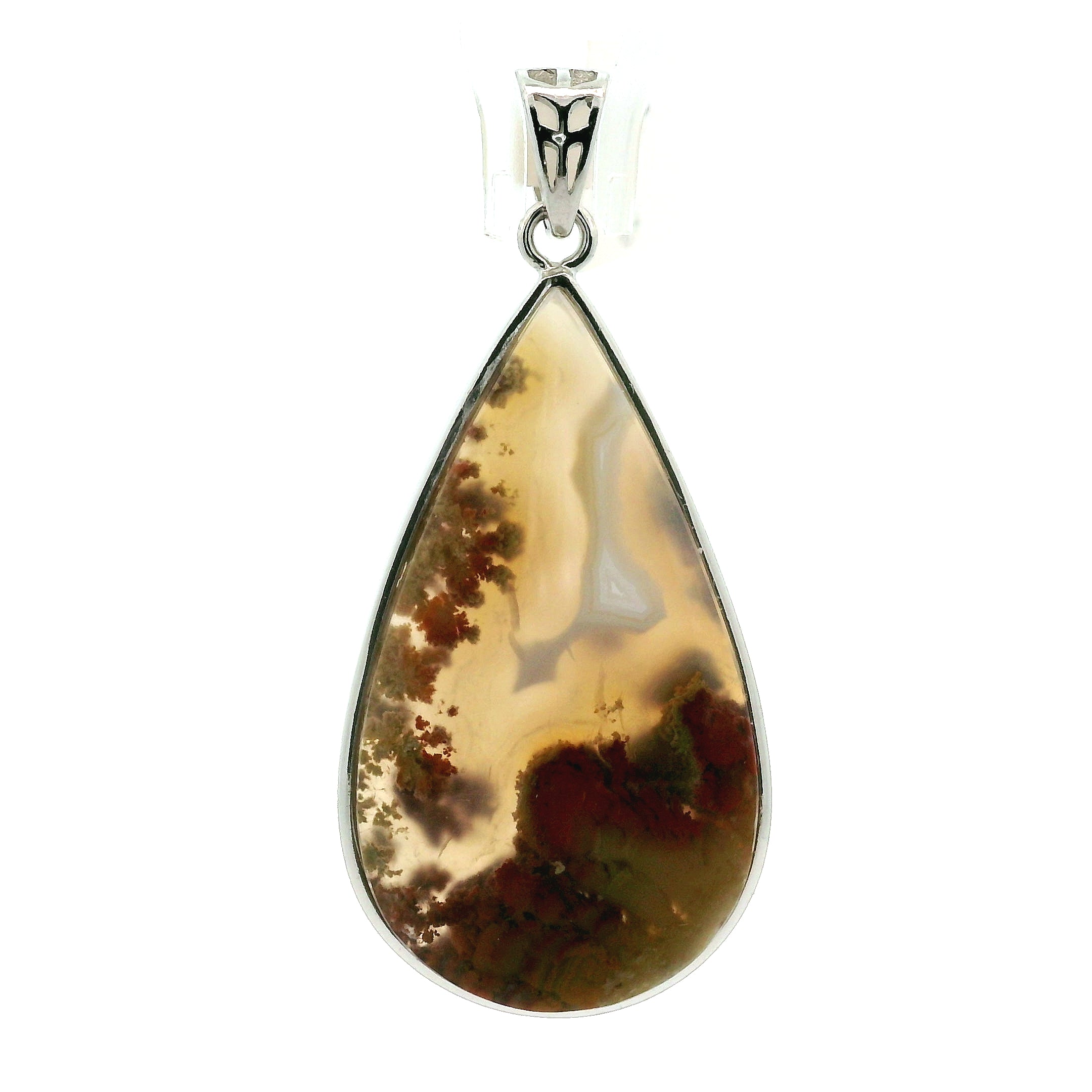 Lace Moss Agate Pendant .925 Silver for Healing and Grounding