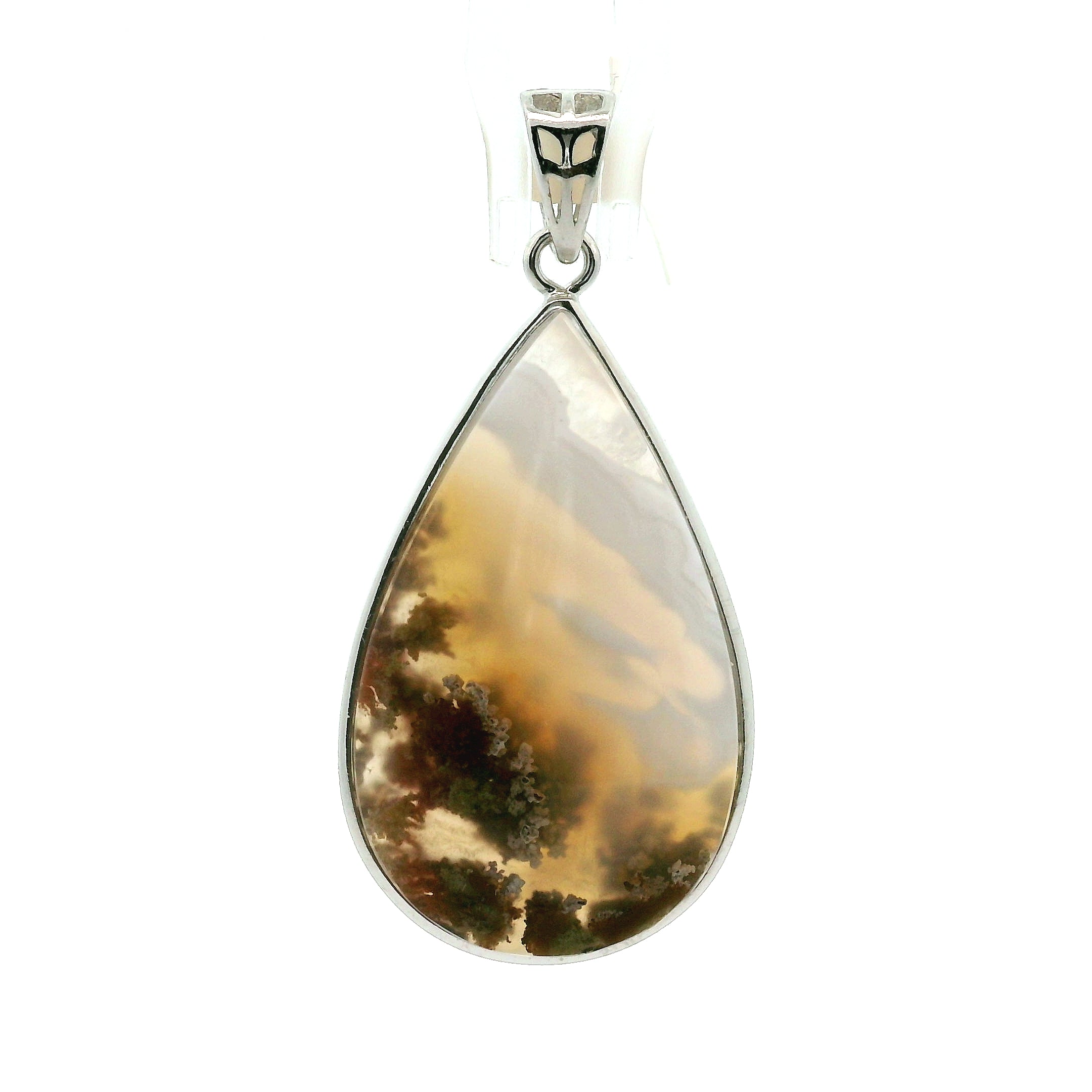 Lace Moss Agate Pendant .925 Silver for Healing and Grounding
