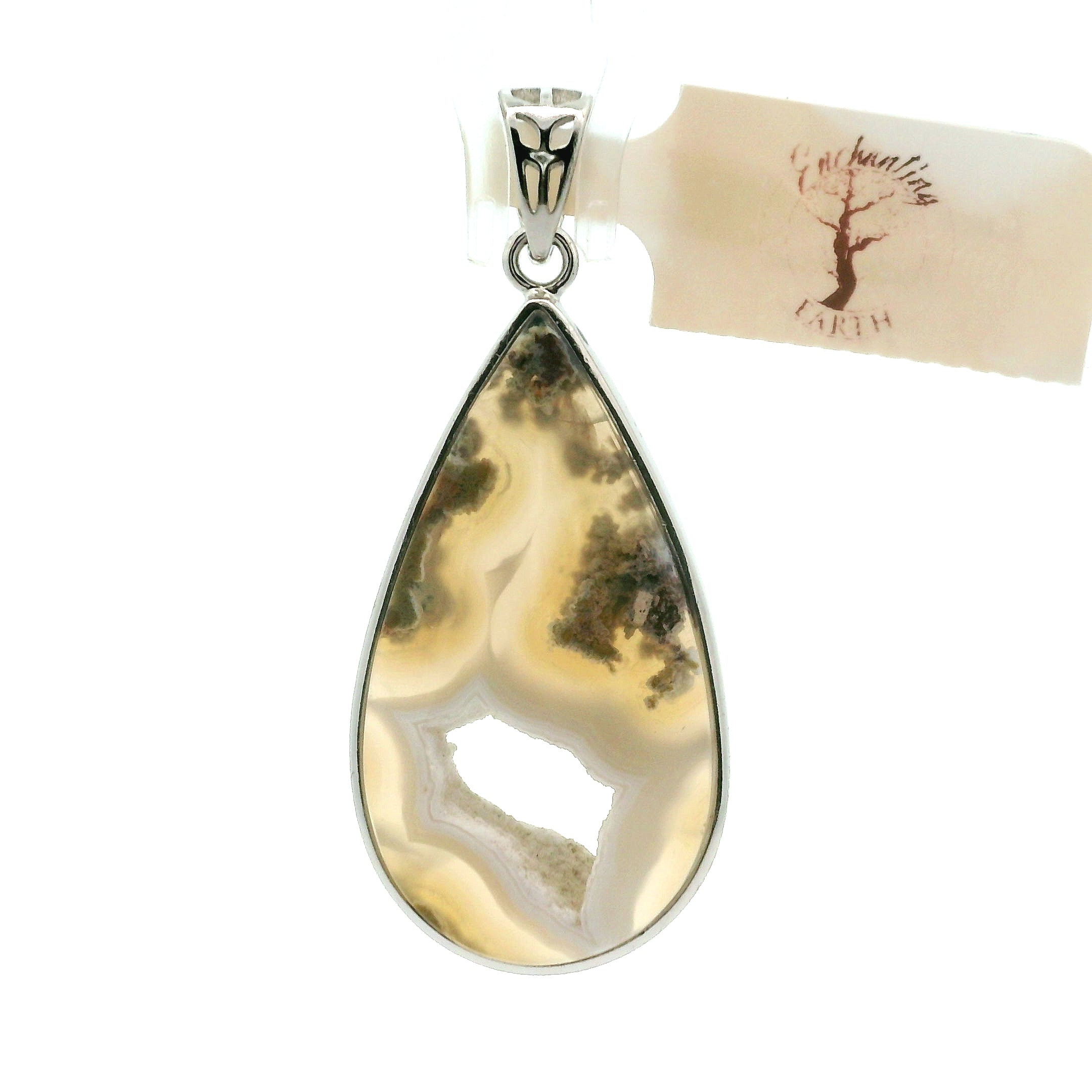 Lace Moss Agate Pendant .925 Silver for Healing and Grounding