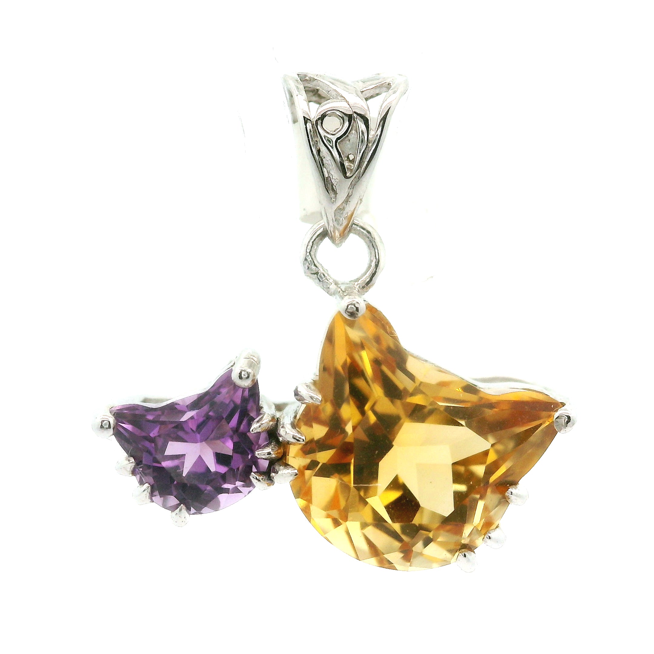 Double Cat Faceted Pendant .925 Silver