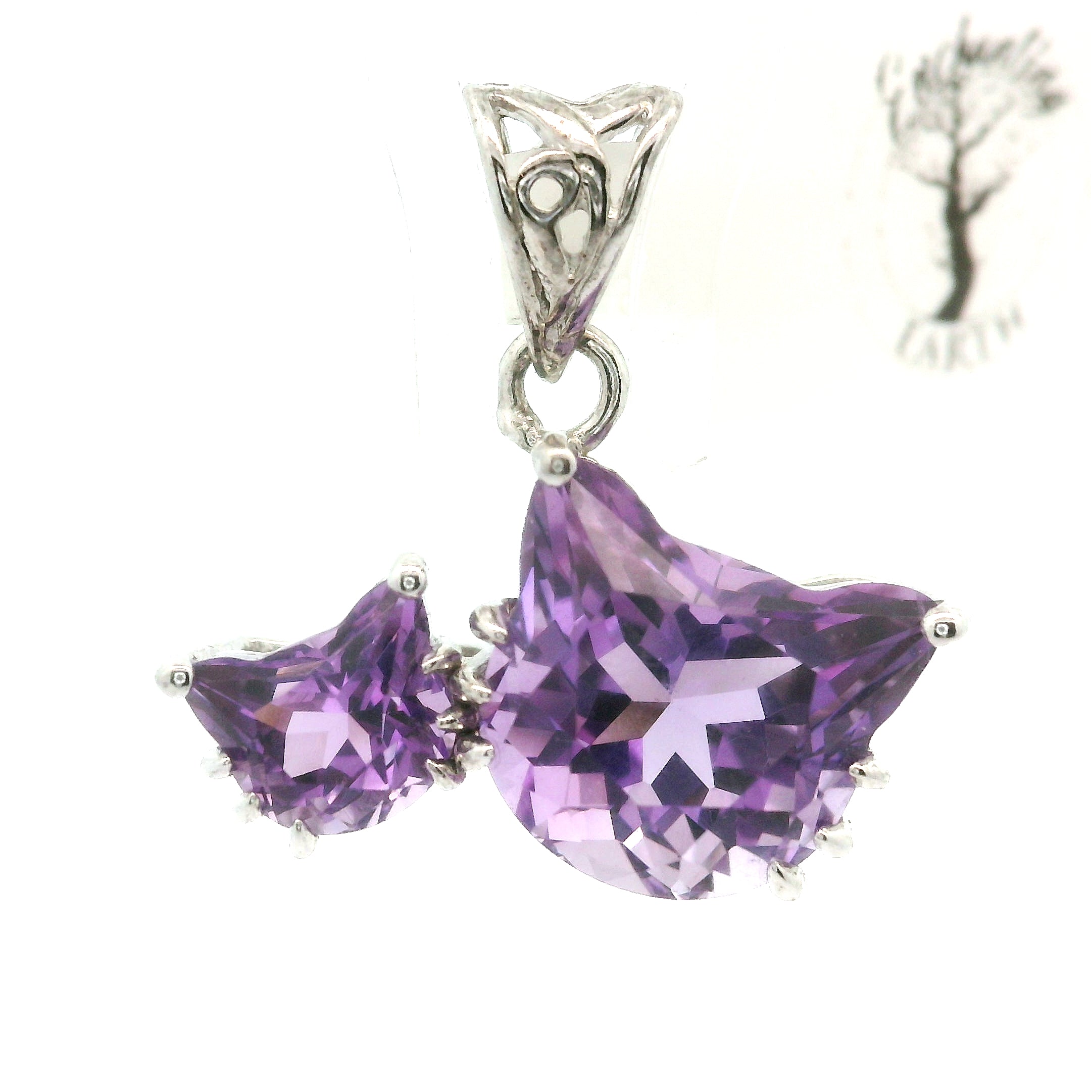 Double Cat Faceted Pendant .925 Silver