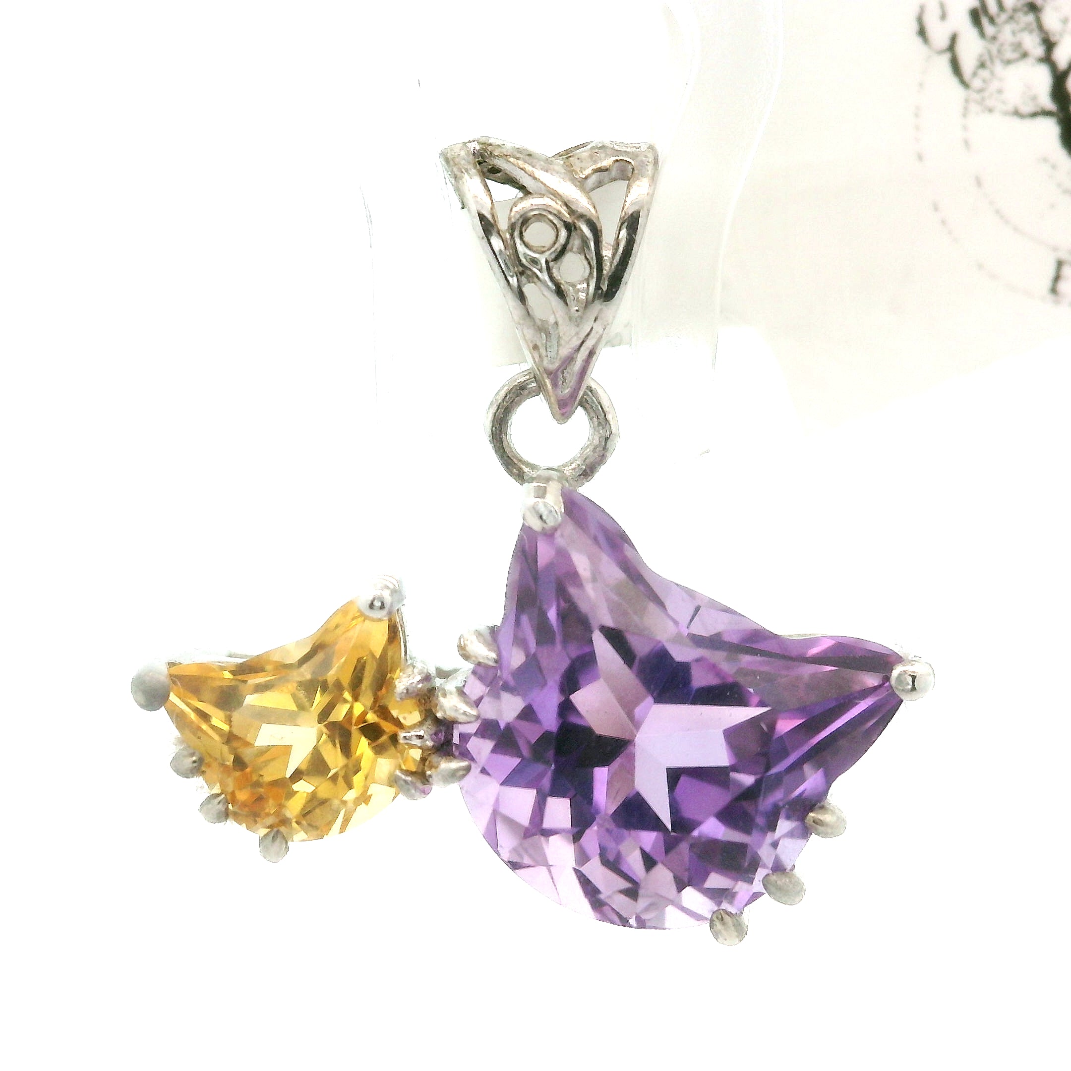 Double Cat Faceted Pendant .925 Silver
