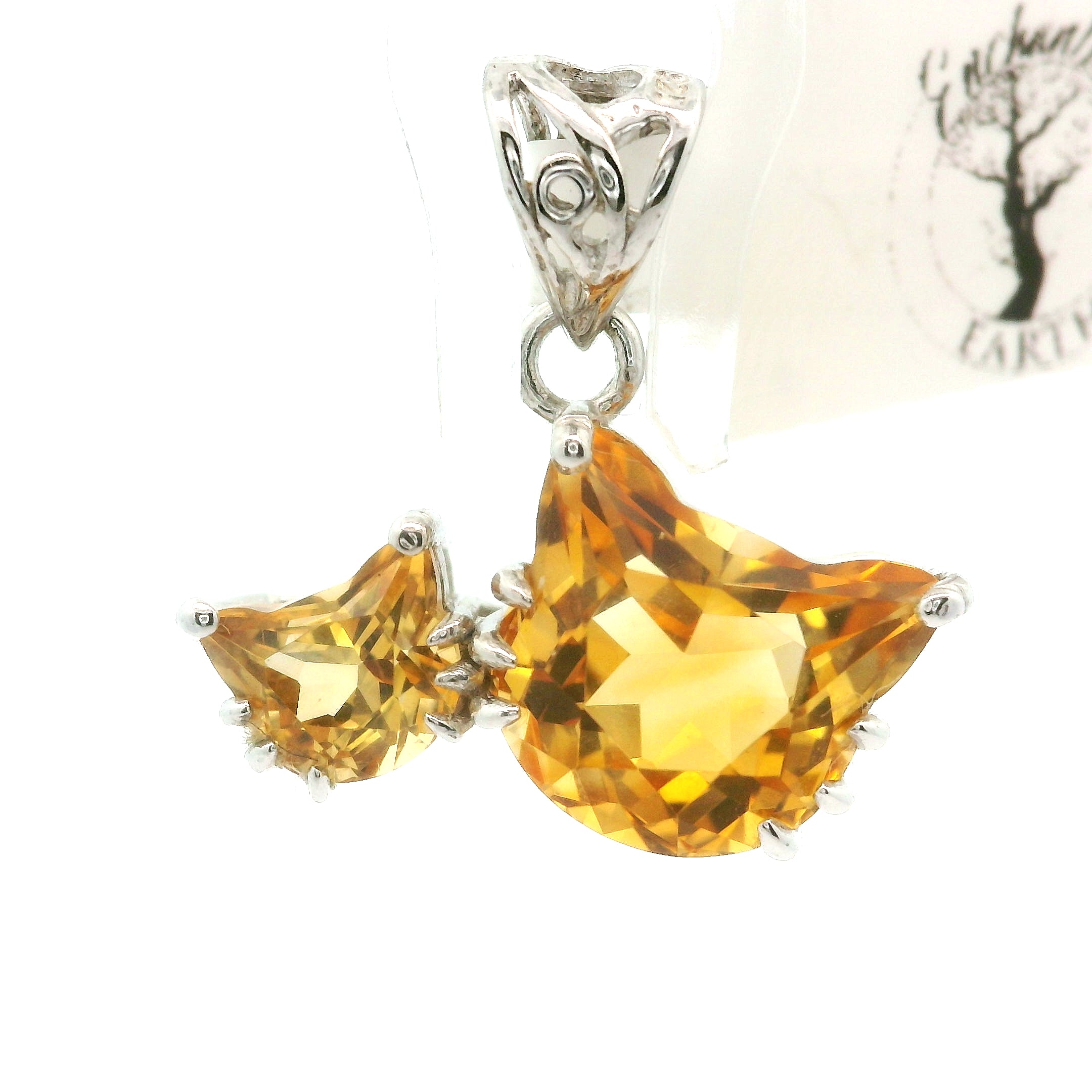 Double Cat Faceted Pendant .925 Silver