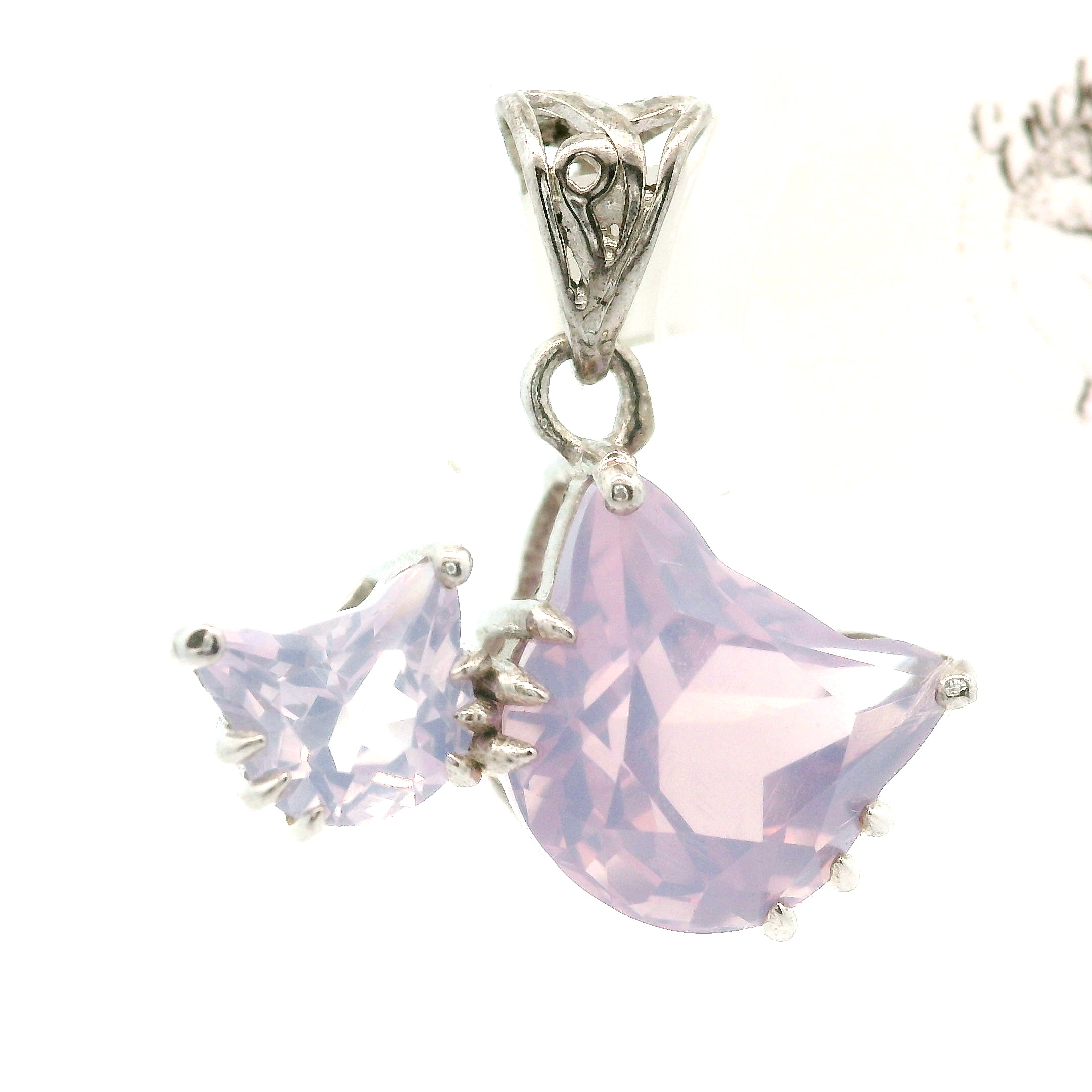 Double Cat Faceted Pendant .925 Silver
