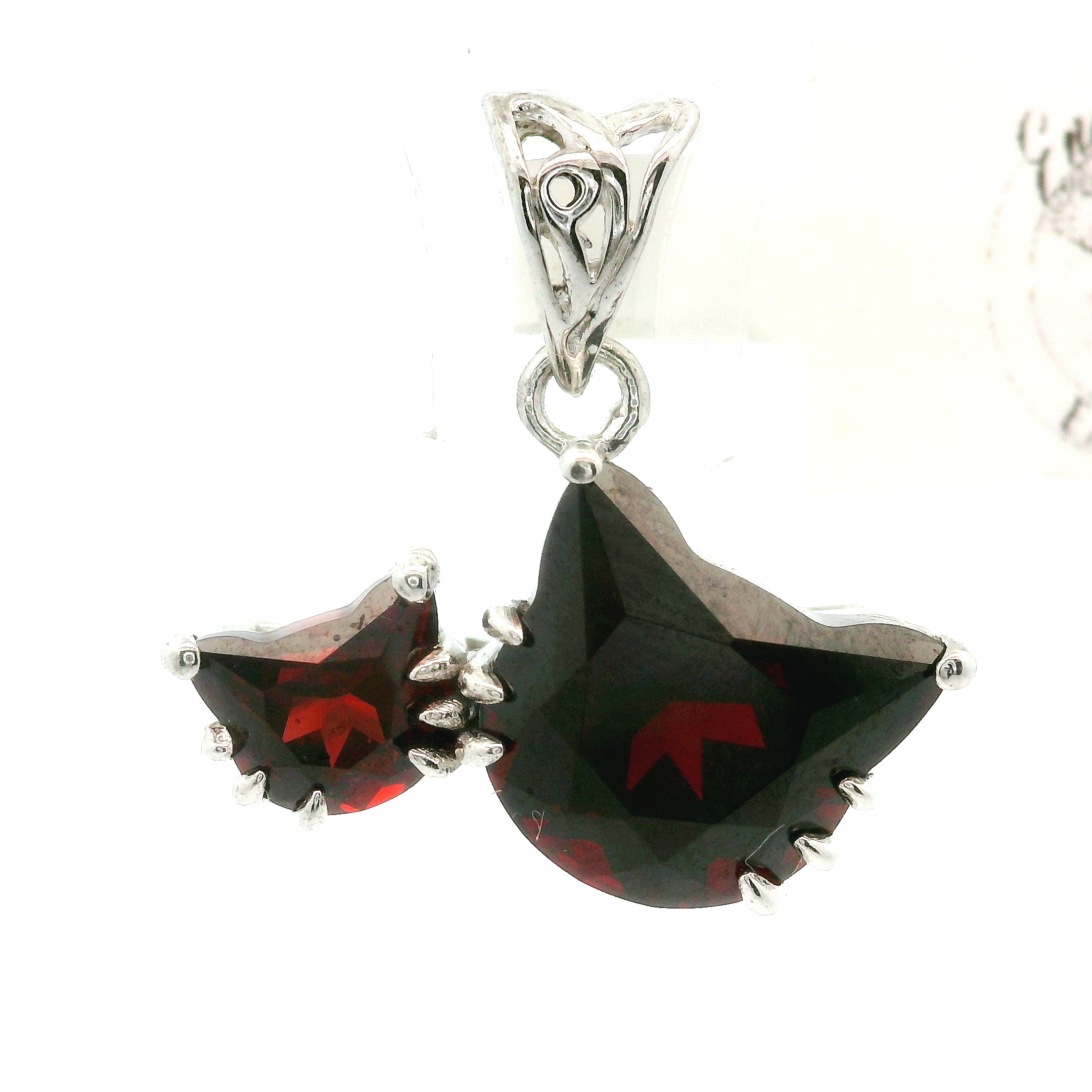 Double Cat Faceted Pendant .925 Silver