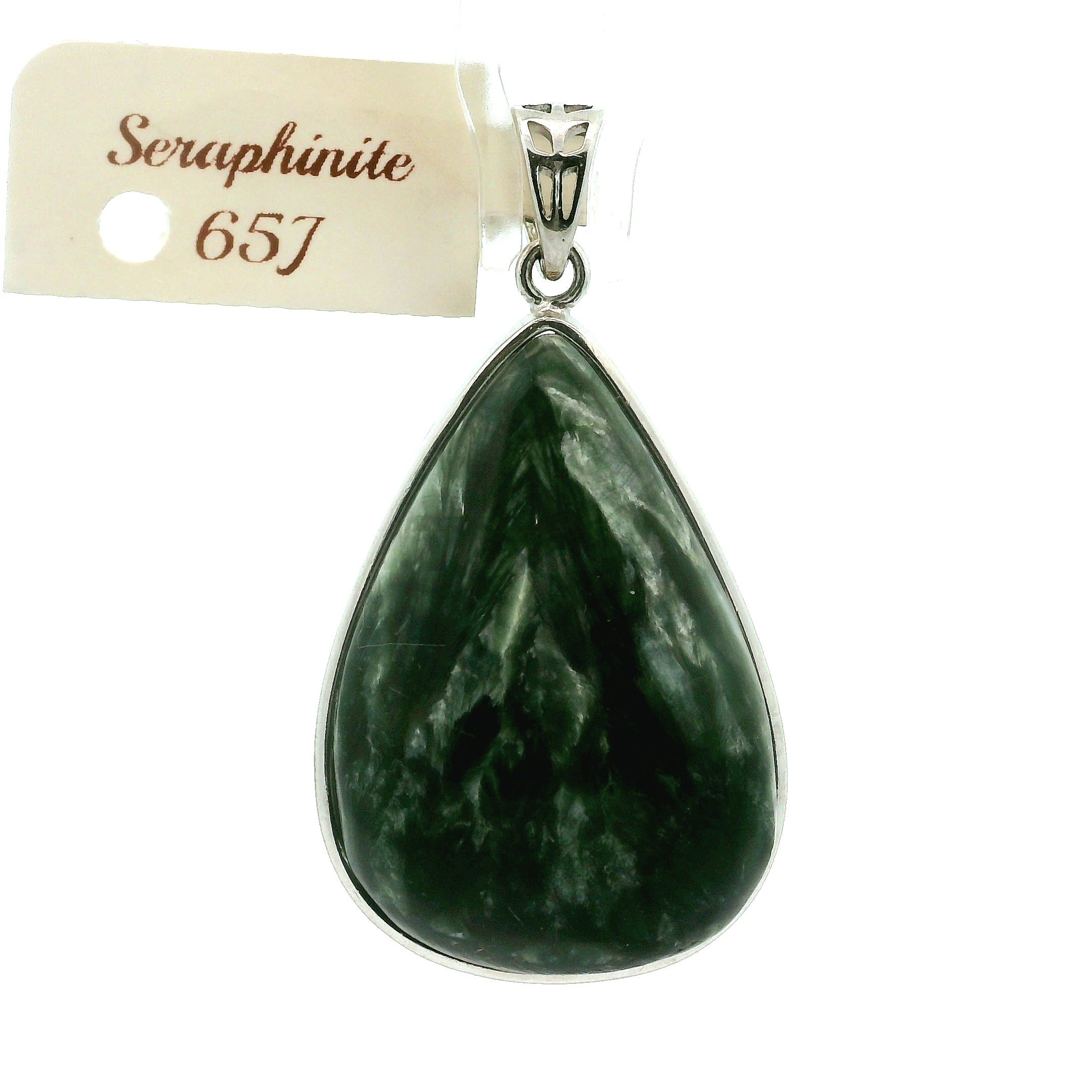 Seraphinite Pendant .925 Silver for Spiritual Advancement, Healing and Harmony