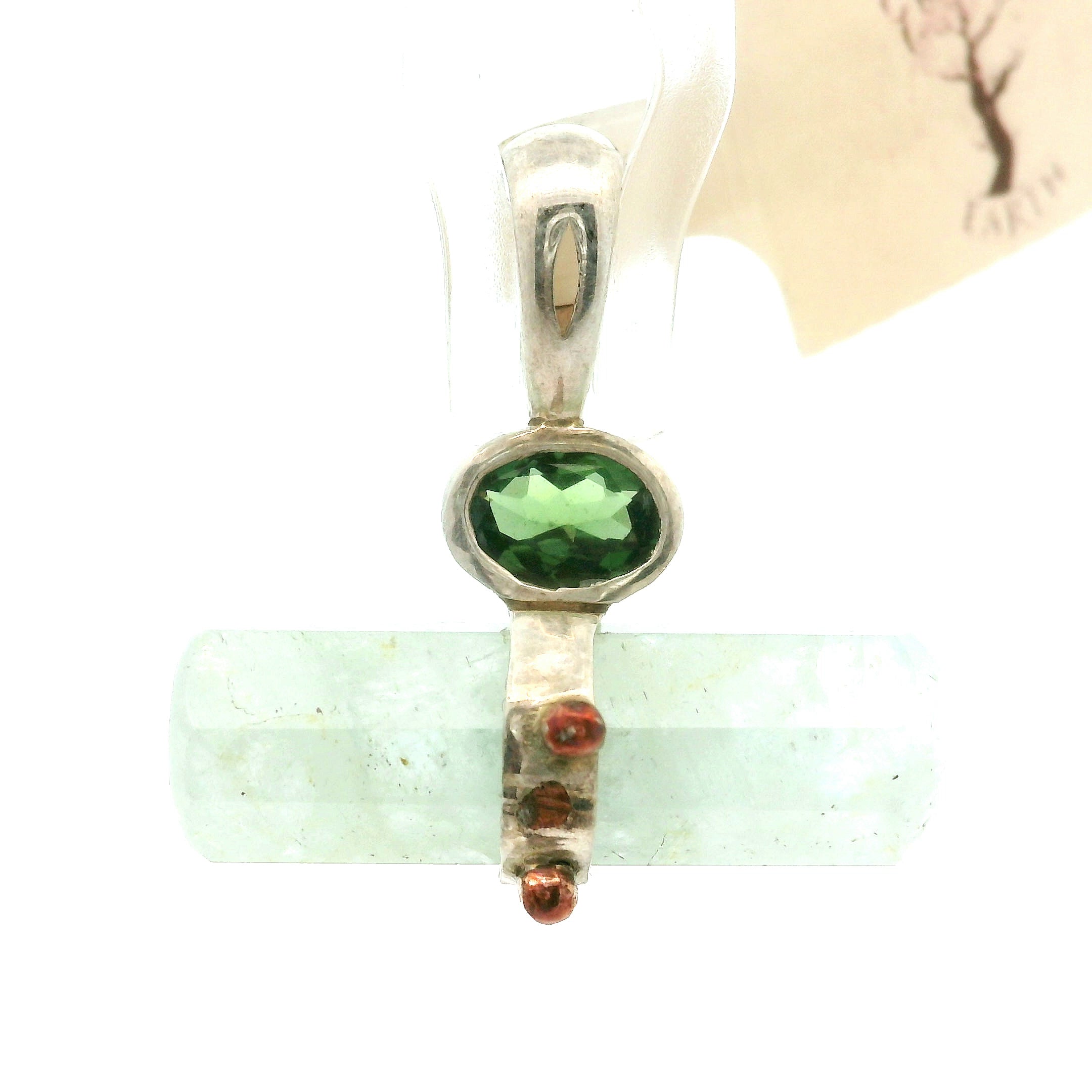 Aquamarine with Green Tourmaline Pendant .925 Silver for Peace, Calm and Strength