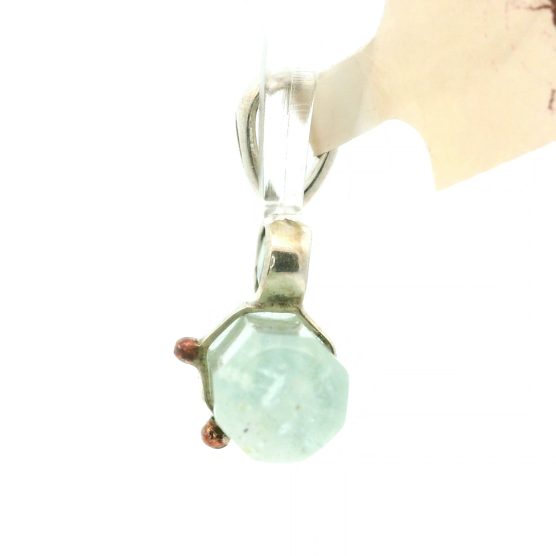 Aquamarine with Green Tourmaline Pendant .925 Silver for Peace, Calm and Strength