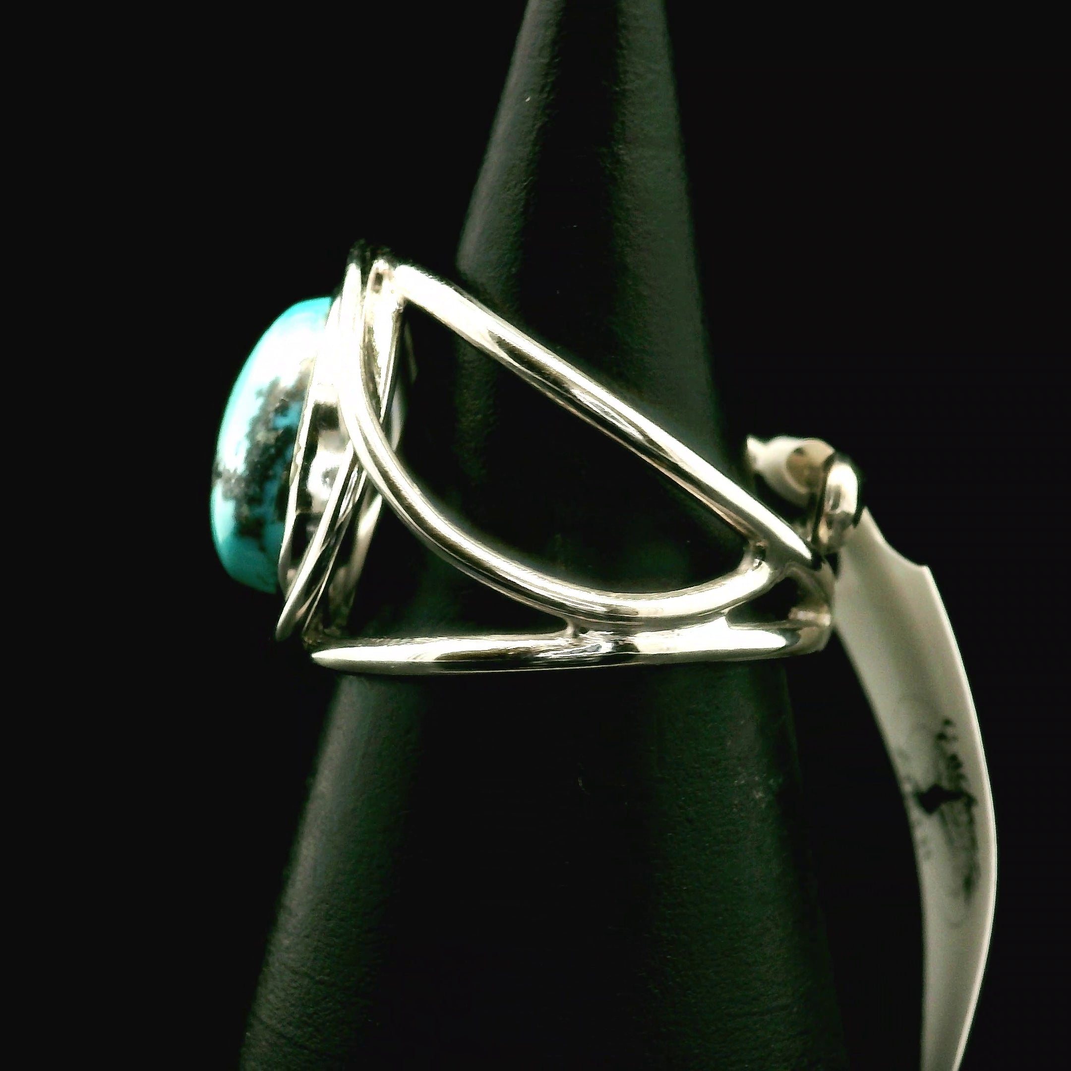 Blue Moon Turquoise Cuff Ring 925 Silver for Good Luck, Prosperity and Protection