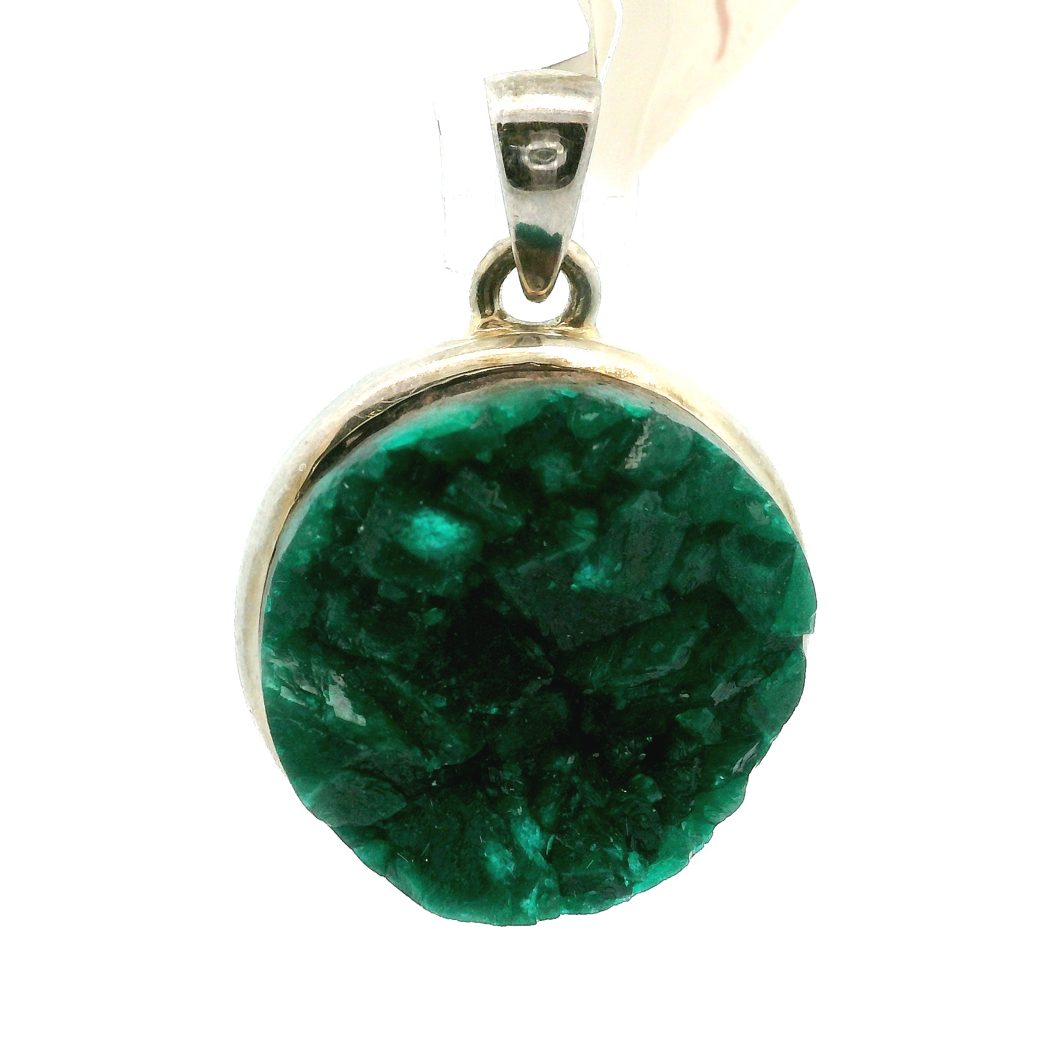 Druzy Raw Dioptase Bezel Pendant (High Quality) for Grief, Depression and Anxiety