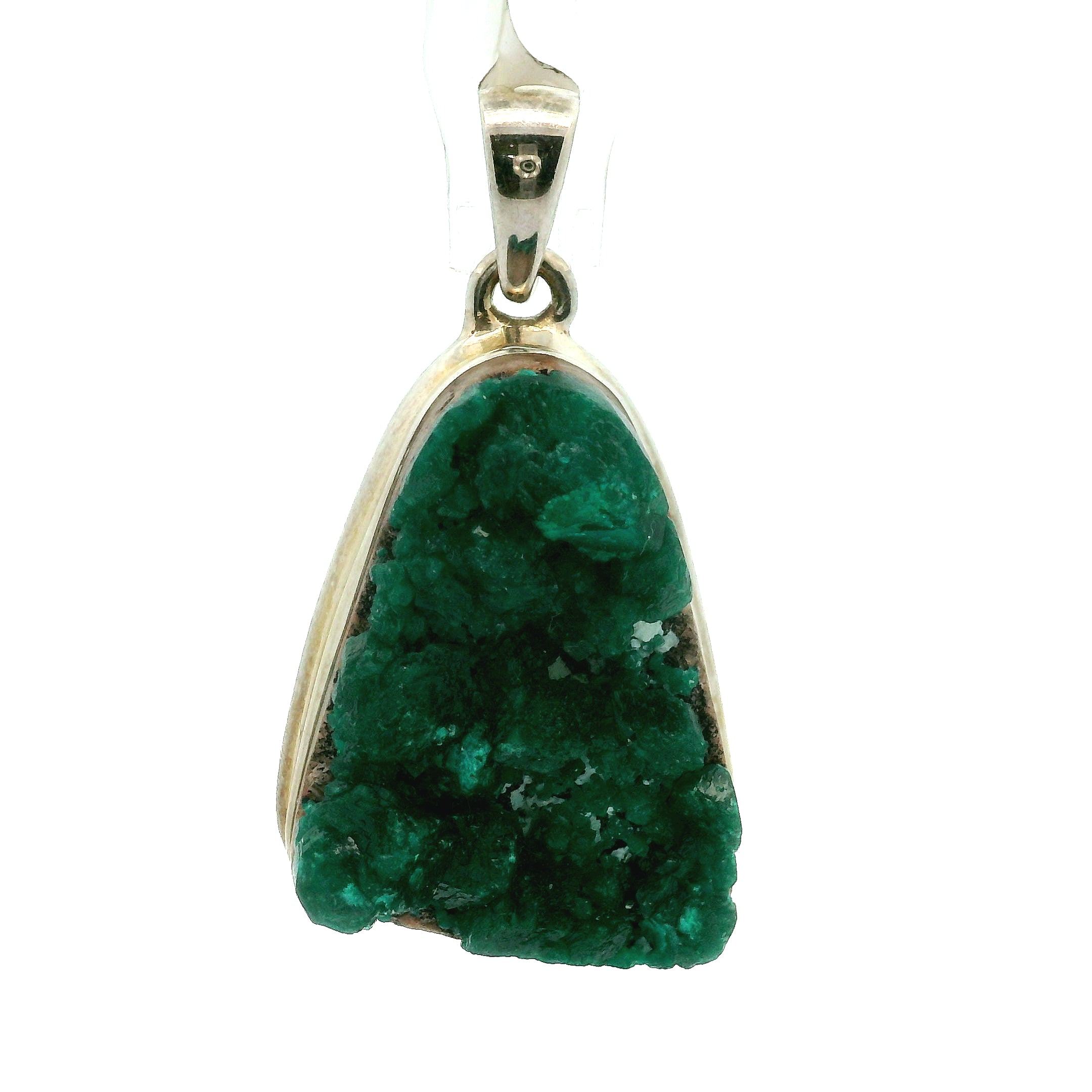 Druzy Raw Dioptase Bezel Pendant (High Quality) for Grief, Depression and Anxiety