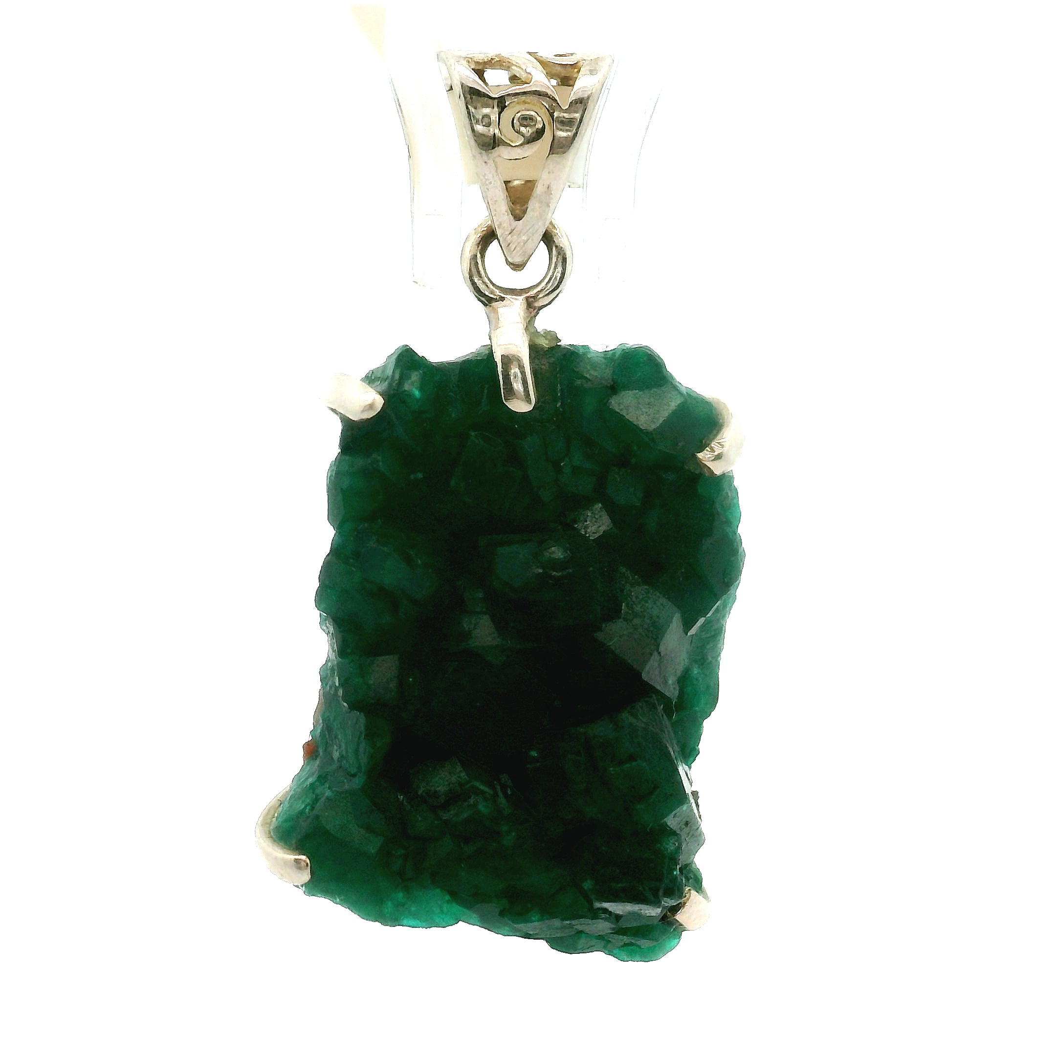 Druzy Raw Dioptase Claw Pendant (High Quality) for Grief, Depression and Anxiety