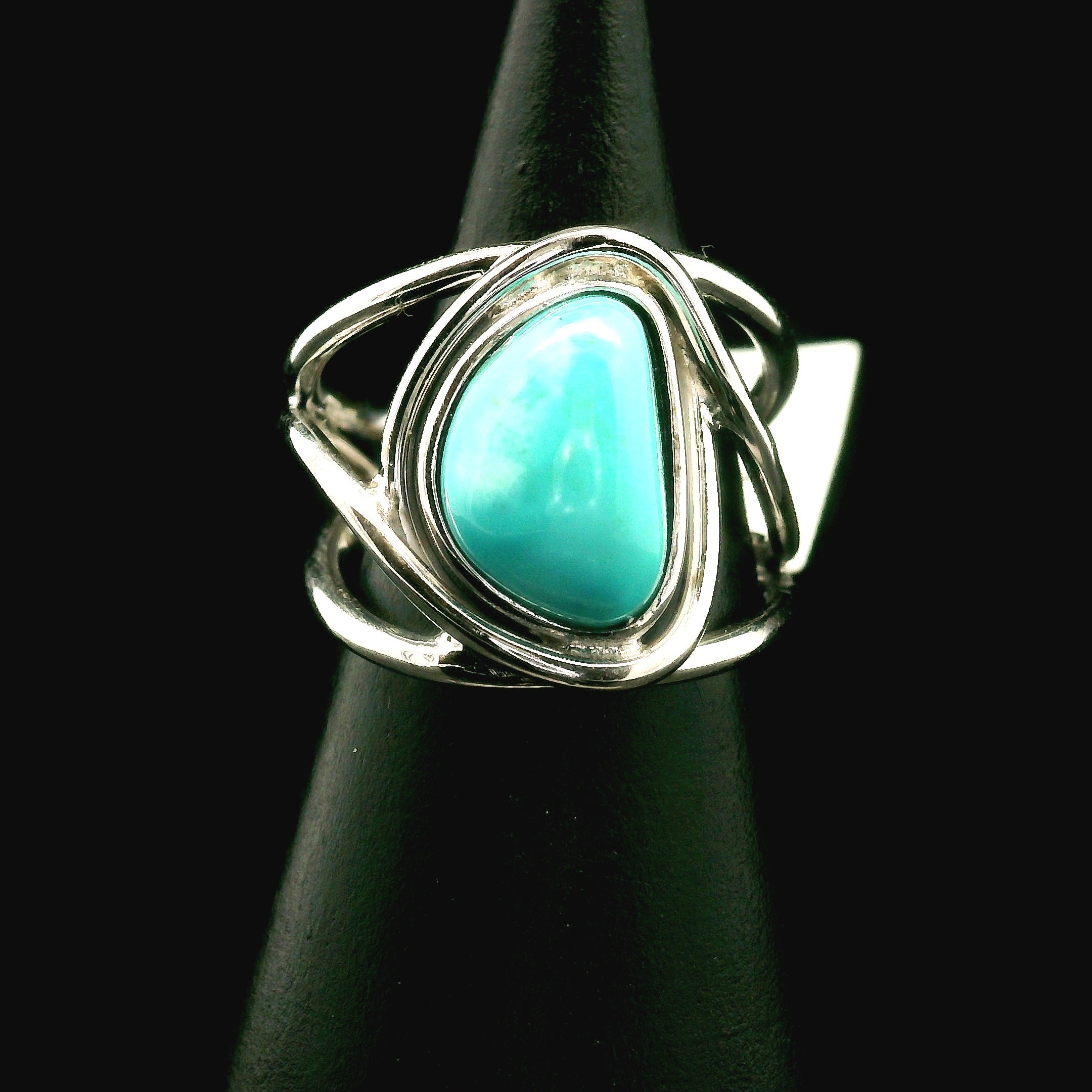 Blue Moon Turquoise Cuff Ring 925 Silver for Good Luck, Prosperity and Protection