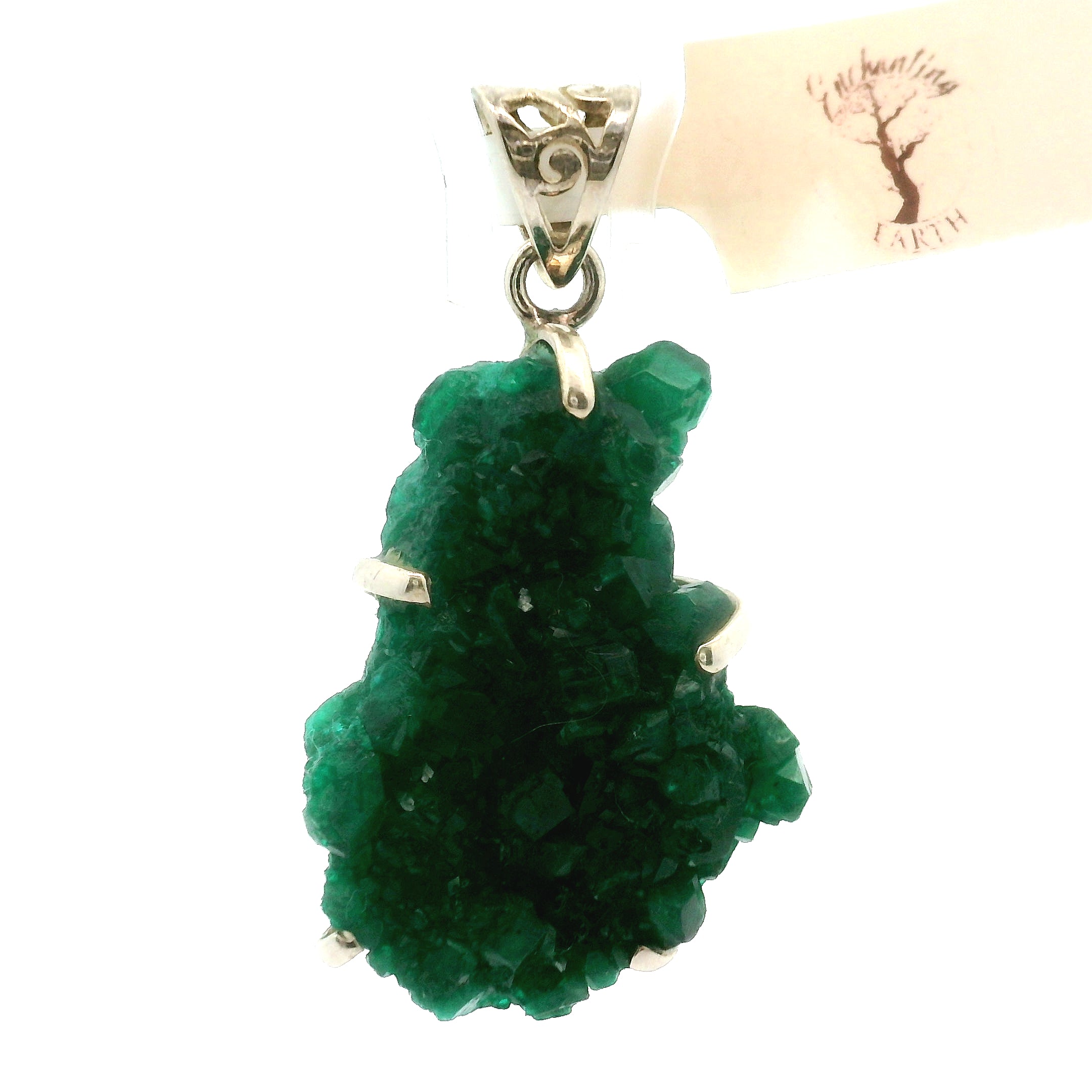 Druzy Raw Dioptase Claw Pendant (High Quality) for Grief, Depression and Anxiety
