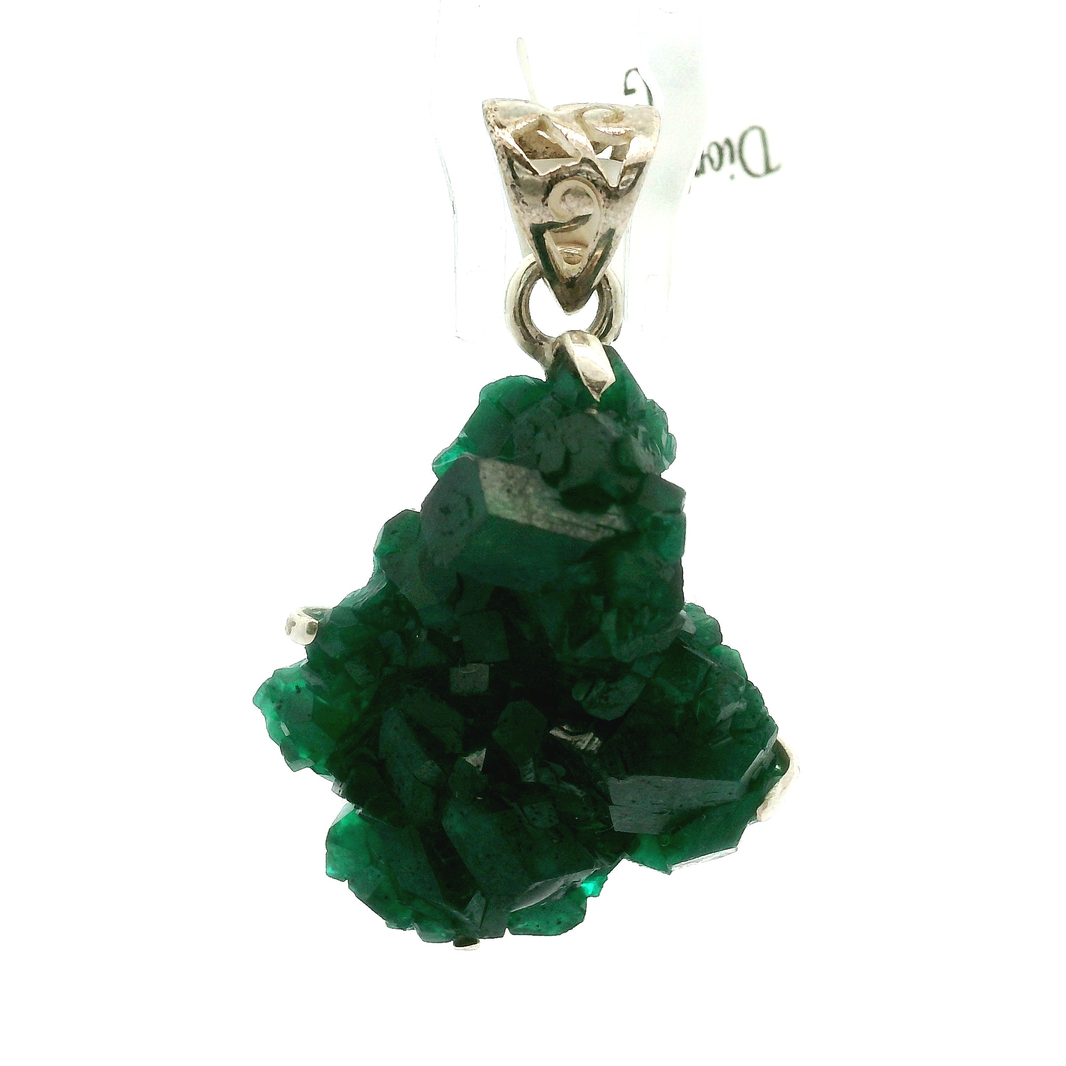 Druzy Raw Dioptase Claw Pendant (High Quality) for Grief, Depression and Anxiety
