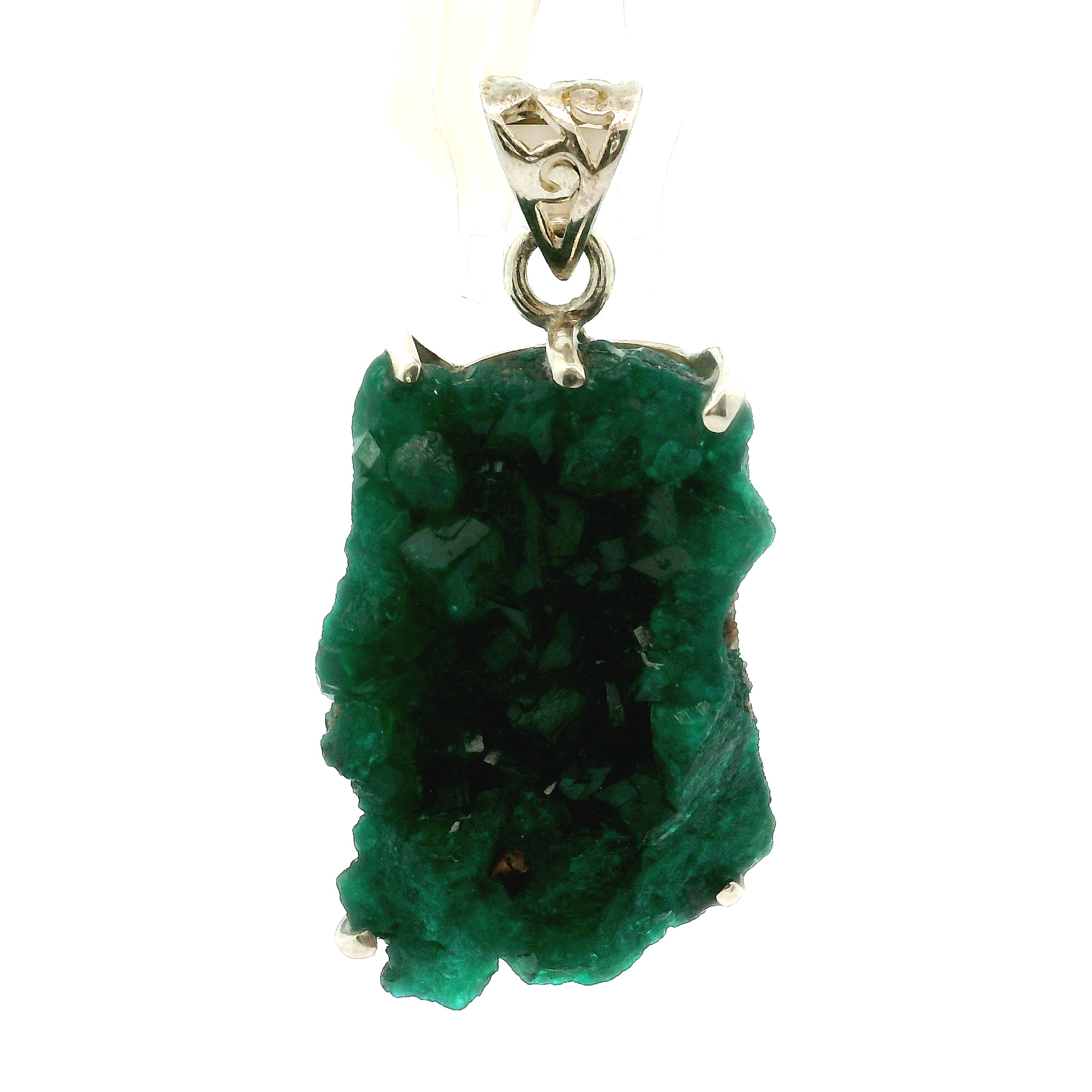 Druzy Raw Dioptase Claw Pendant (High Quality) for Grief, Depression and Anxiety
