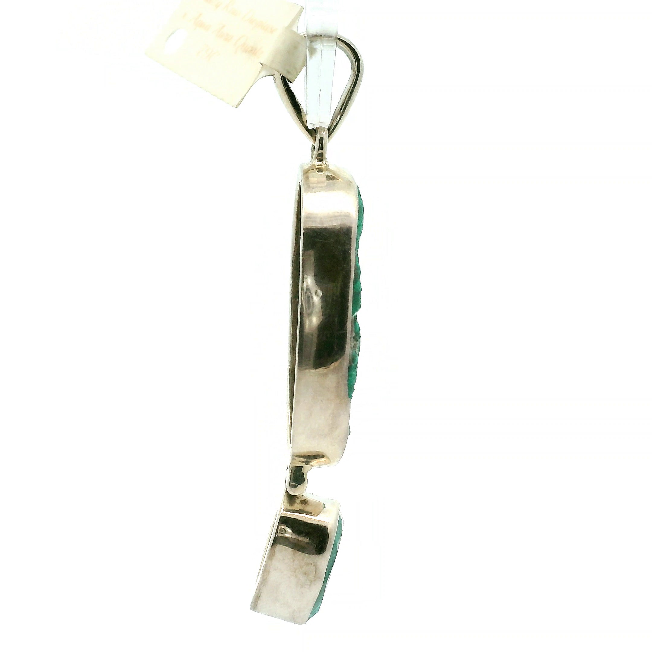 Druzy Raw Dioptase with Aqua Aura Quartz Pendant .925 Silver for Grief, Depression and Anxiety