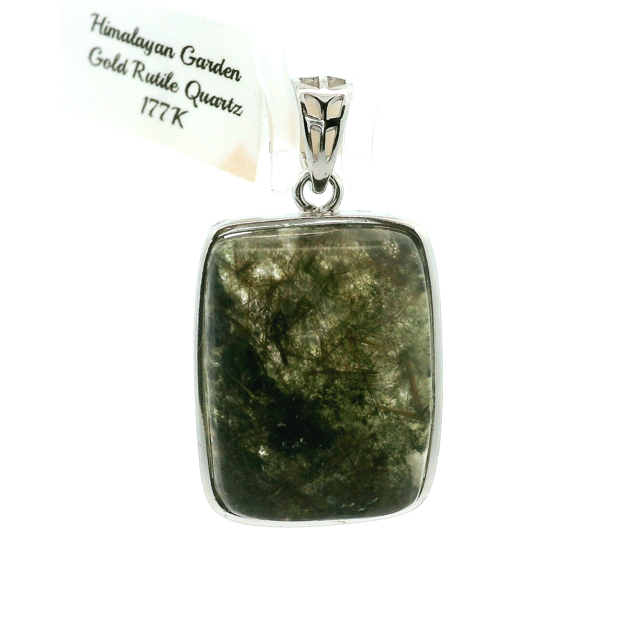 Himalayan Garden Quarts with Gold Rutile Pendant .925 Silver for Insight, Meditation & Shamanic Journey