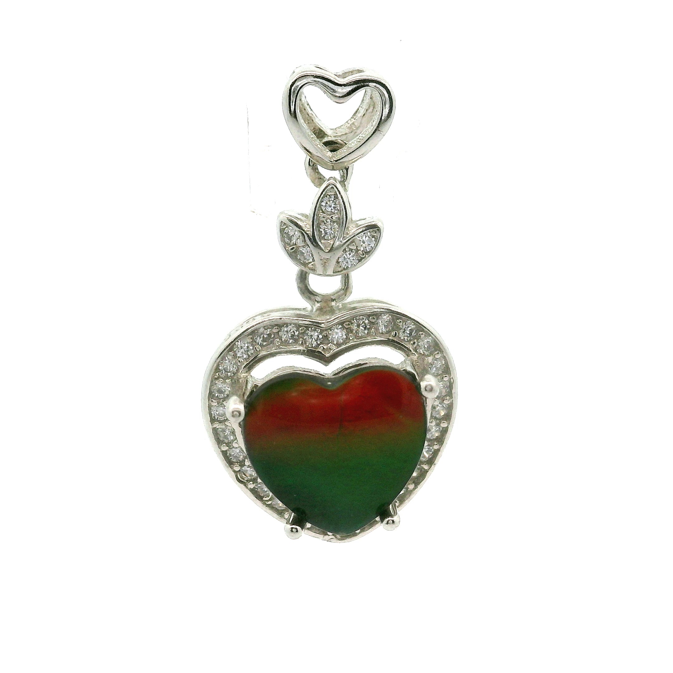 Ammolite with Clear Zircon Pavé Pendant .925 Silver for Transformation and Boosting Life Force Energy