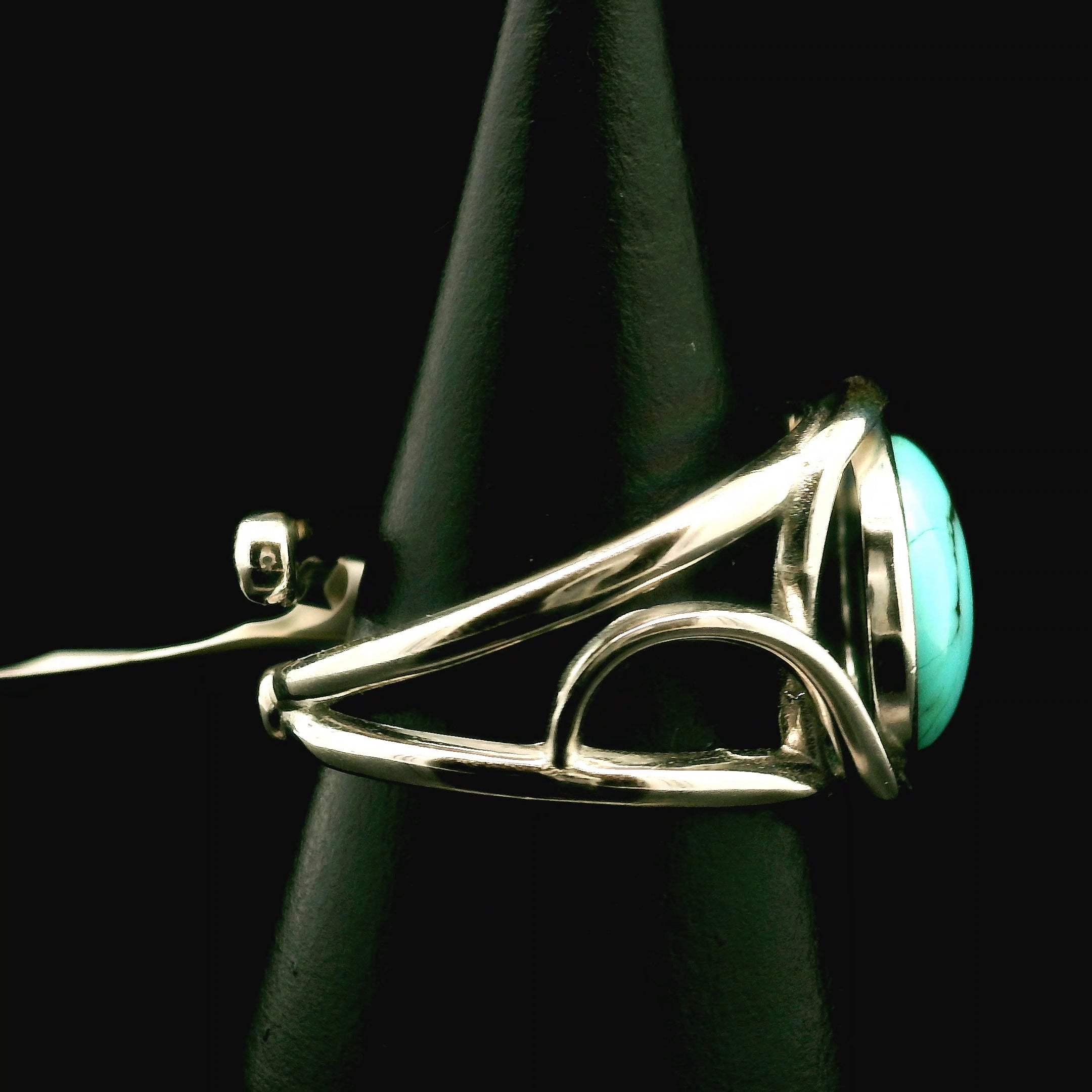 Kingman Turquoise Cuff Ring 925 Silver for Good Luck, Prosperity and Protection