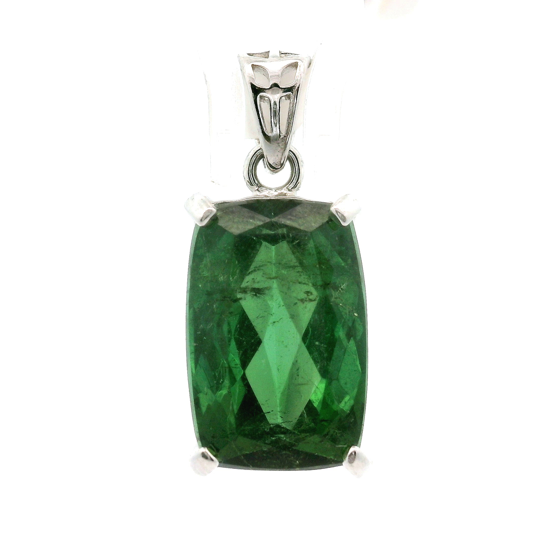 Green Tourmaline Faceted Pendant .925 Silver for Removing Insecurities and Helping Inspire Creativity
