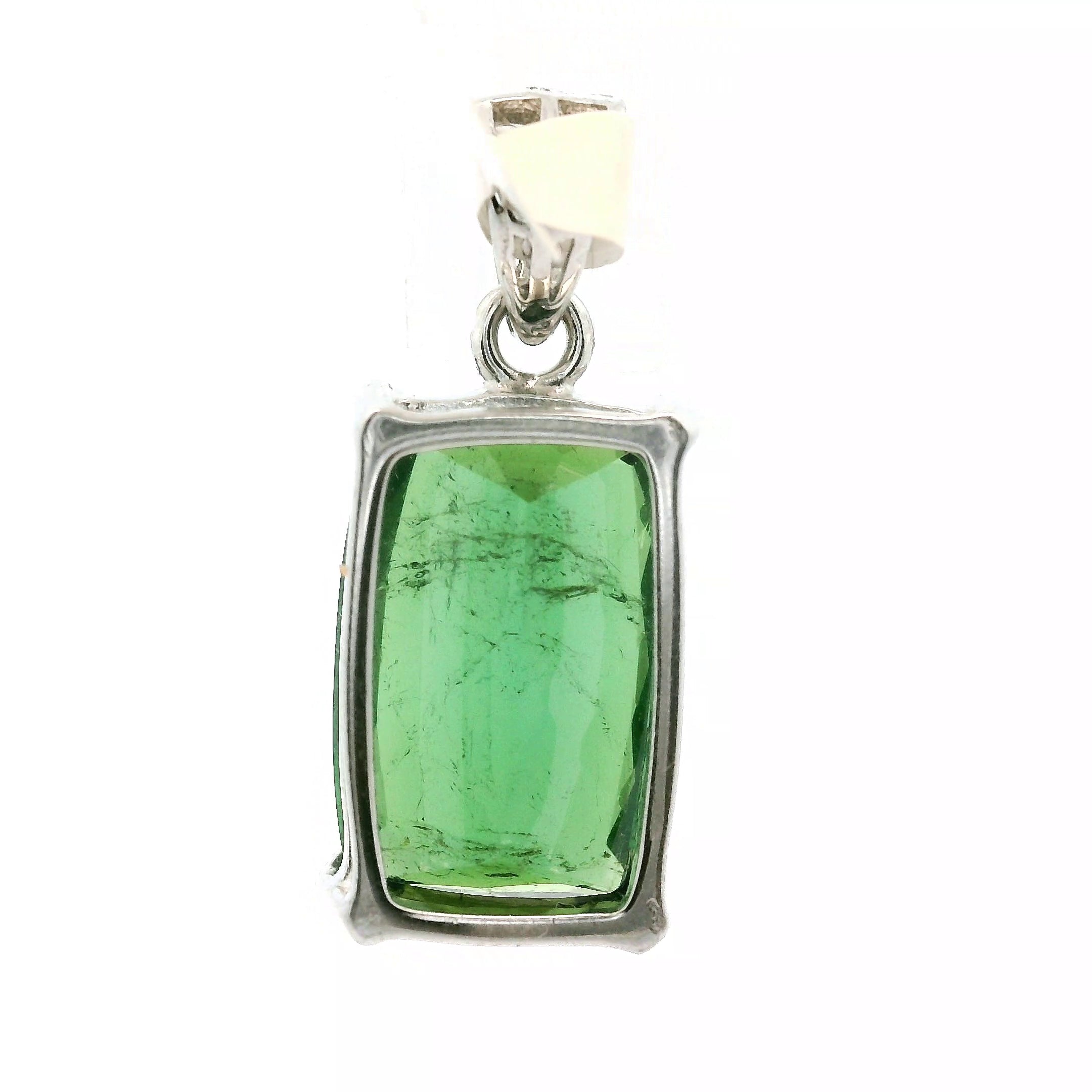 Green Tourmaline Faceted Pendant .925 Silver for Removing Insecurities and Helping Inspire Creativity
